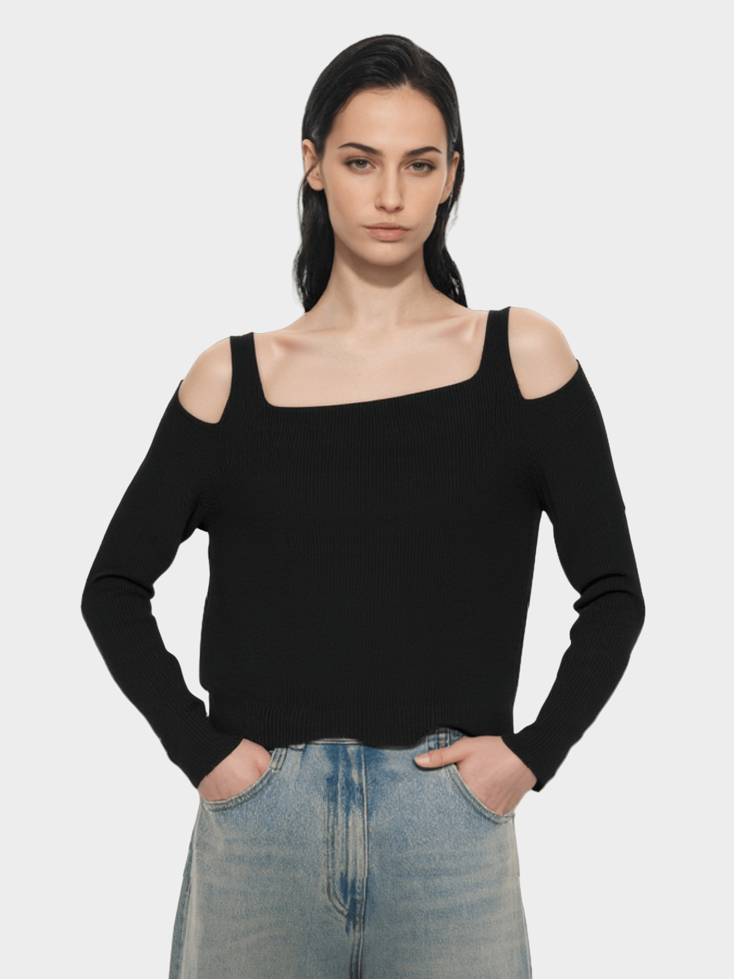 Black Cold - Shoulder Knit Top