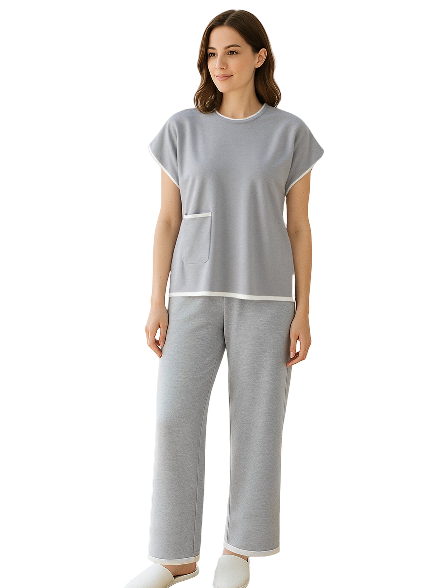 Light Gray Contrast Knit Loungewear Set