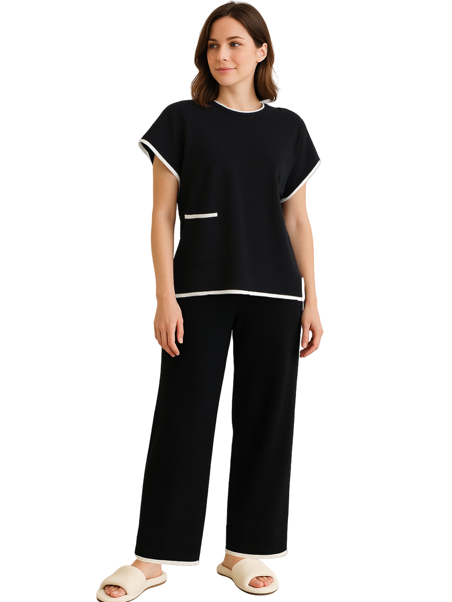 Black Contrast Knit Home Set