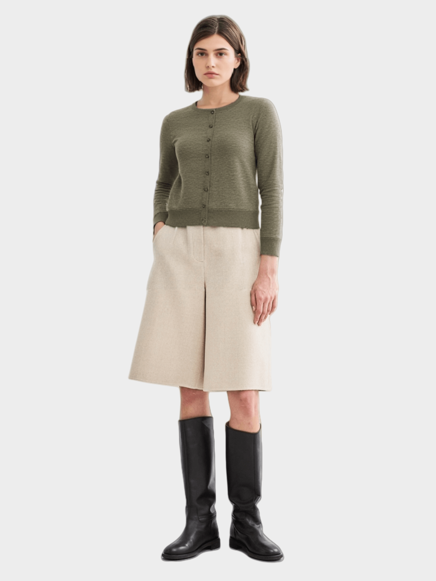 Olive Green Cropped Cardigan