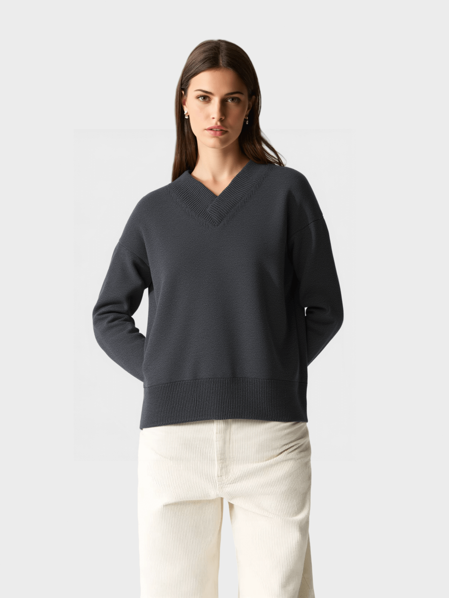 Dark Grey V - Neck Knit Sweater