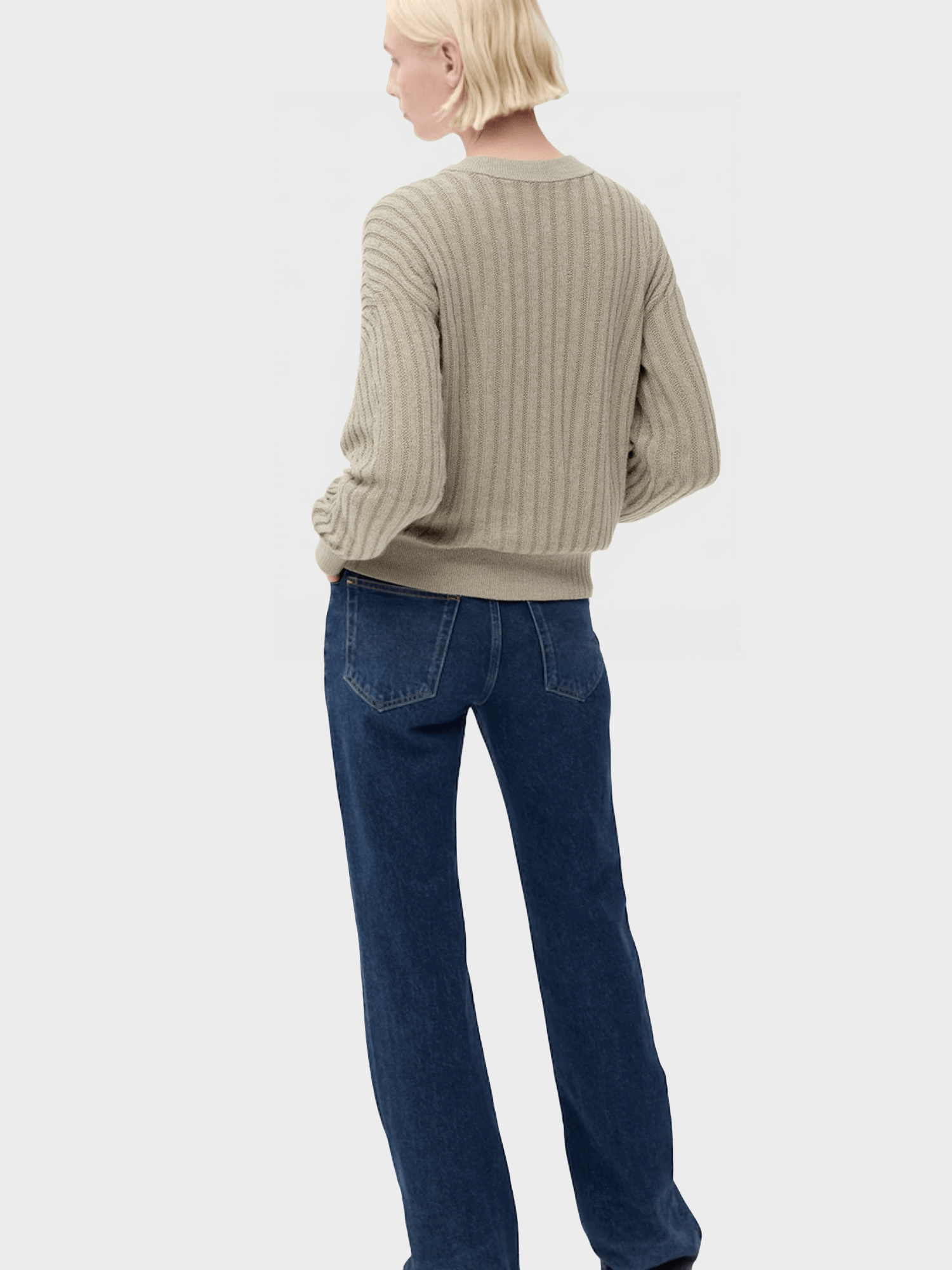 Light Green Ribbed V - Neck Cardigan