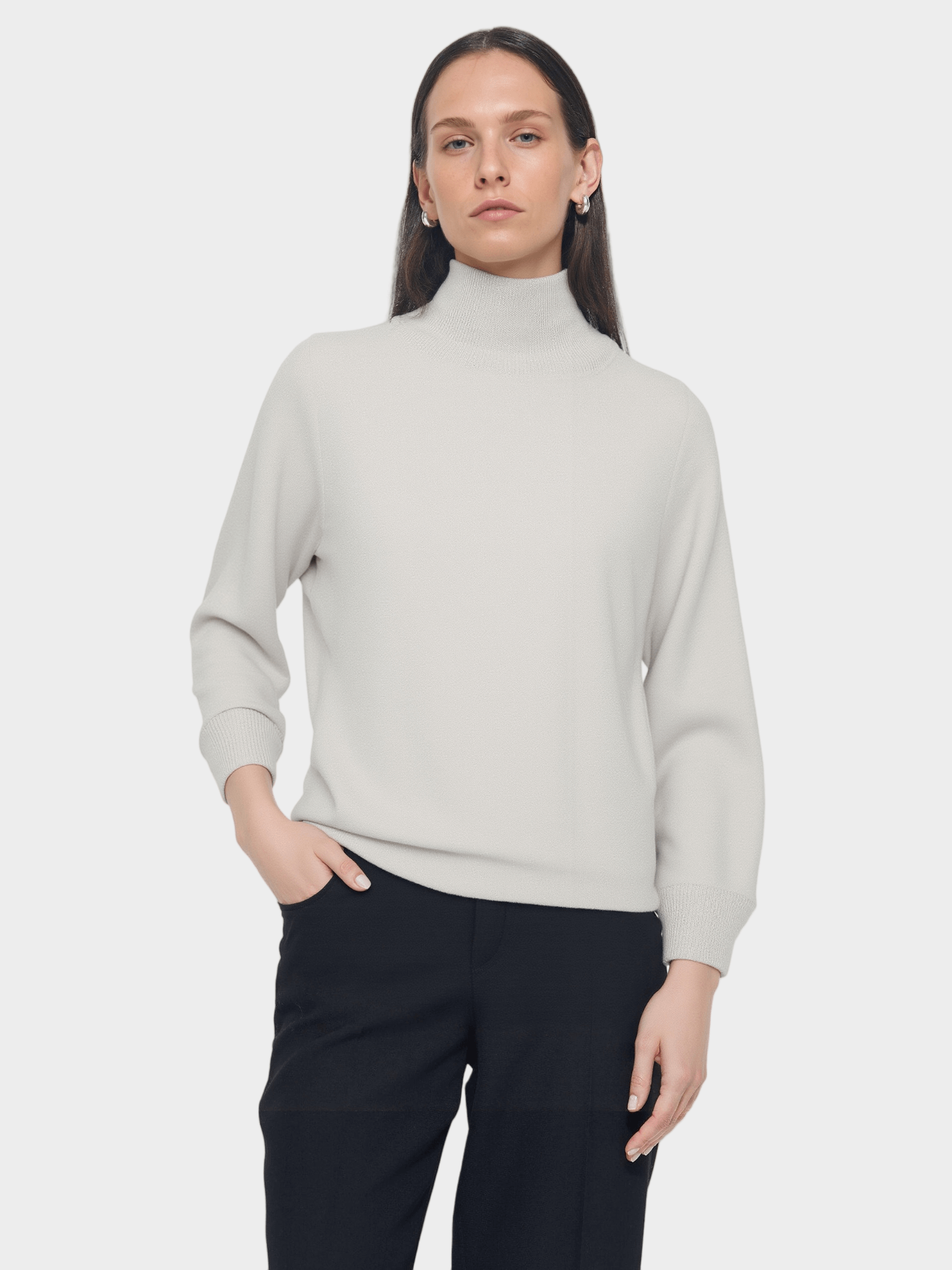 Light Grey Turtleneck Knit Sweater
