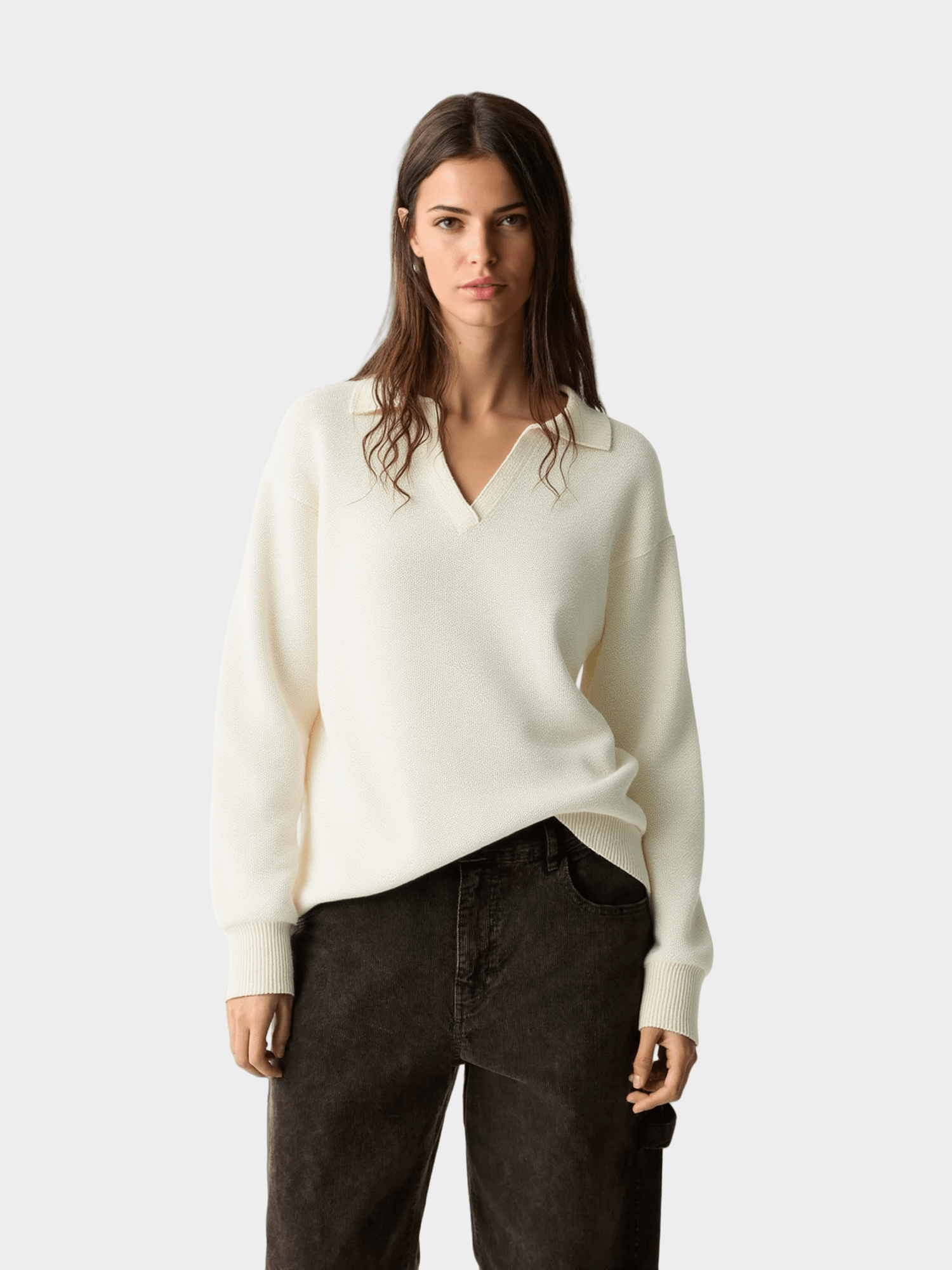White Polo - Collar Knit Sweater