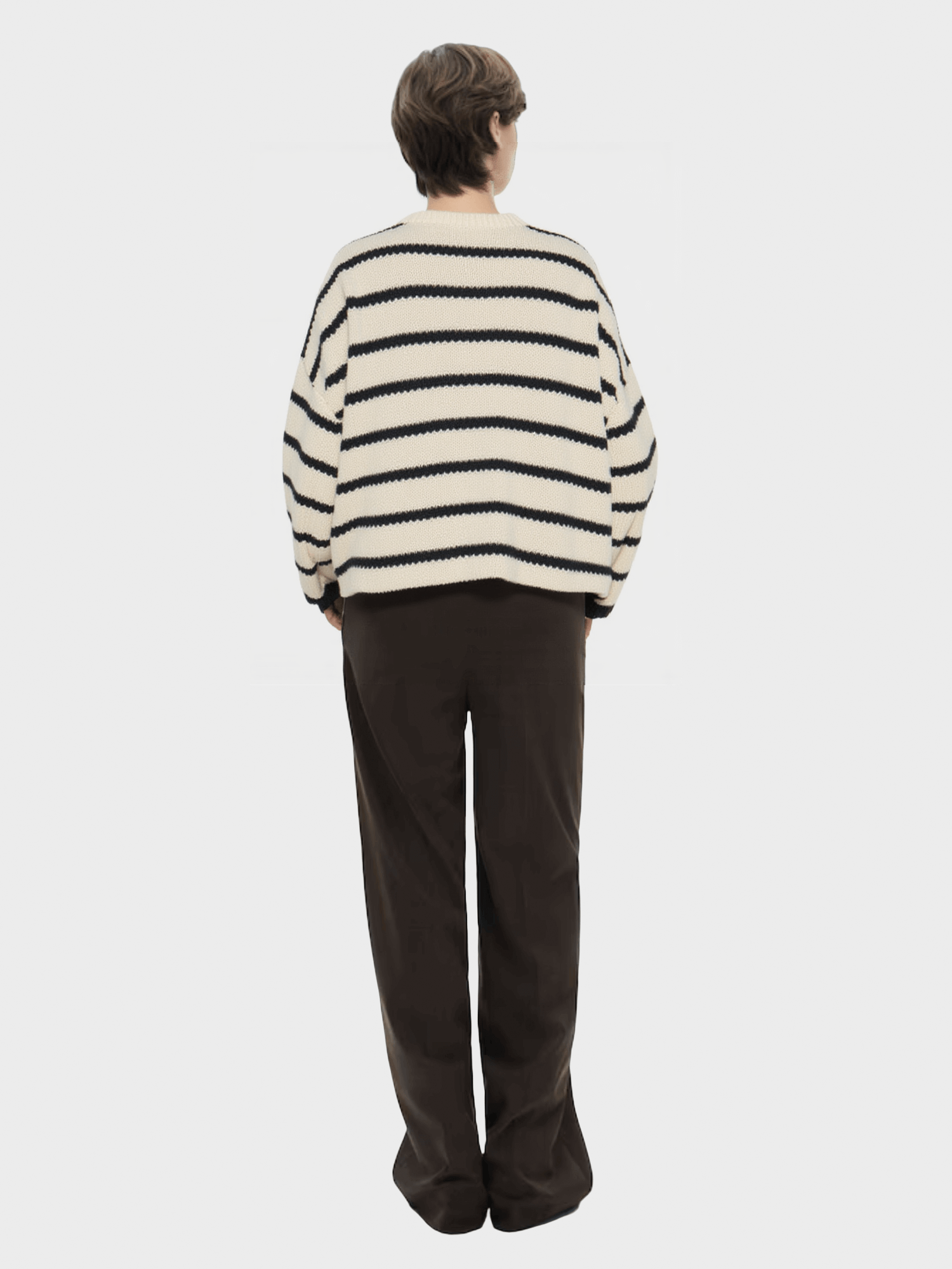 Black and White Striped Knit Cardigan