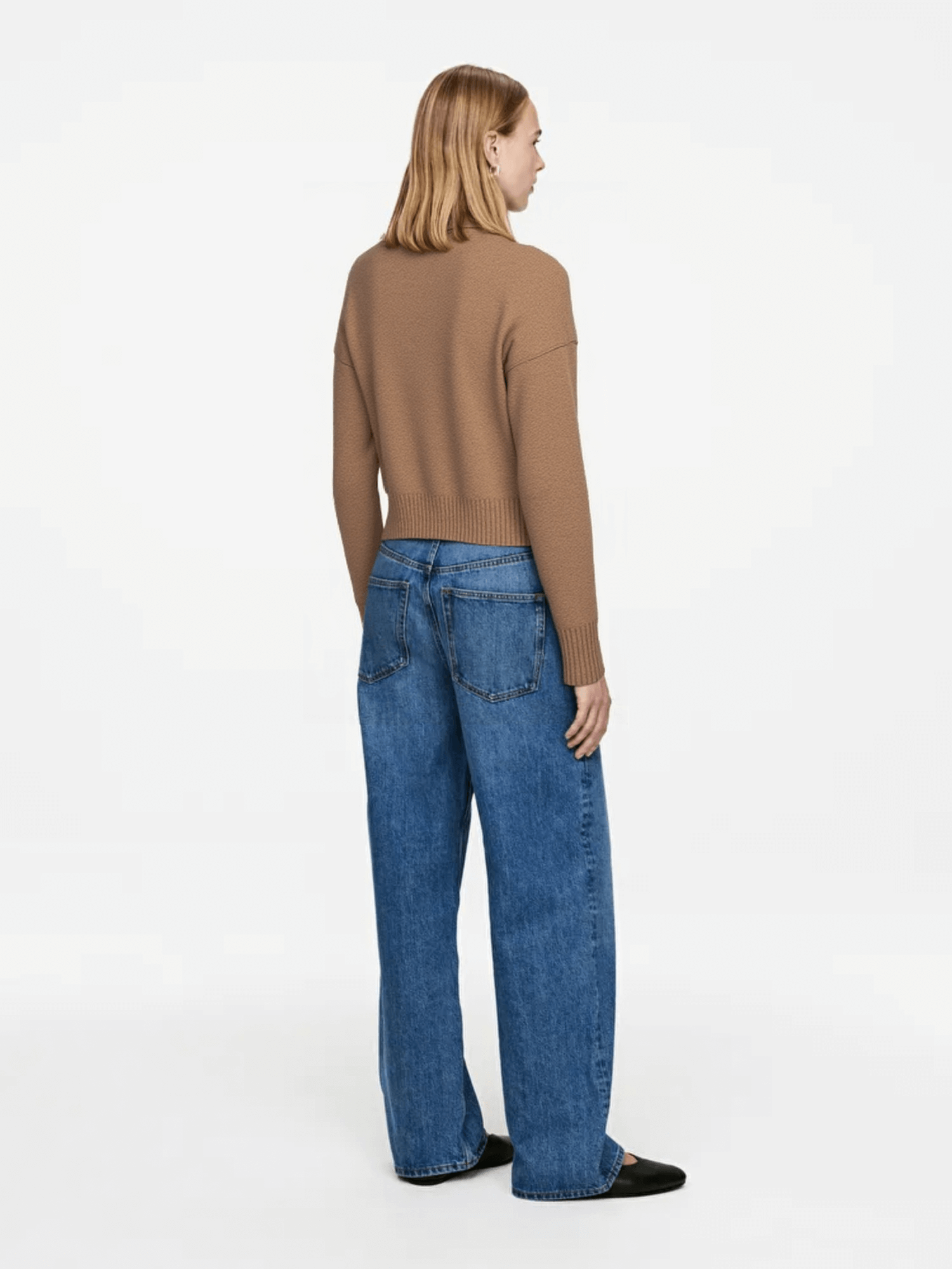 Brown Contrast-Color Polo Knit Sweater