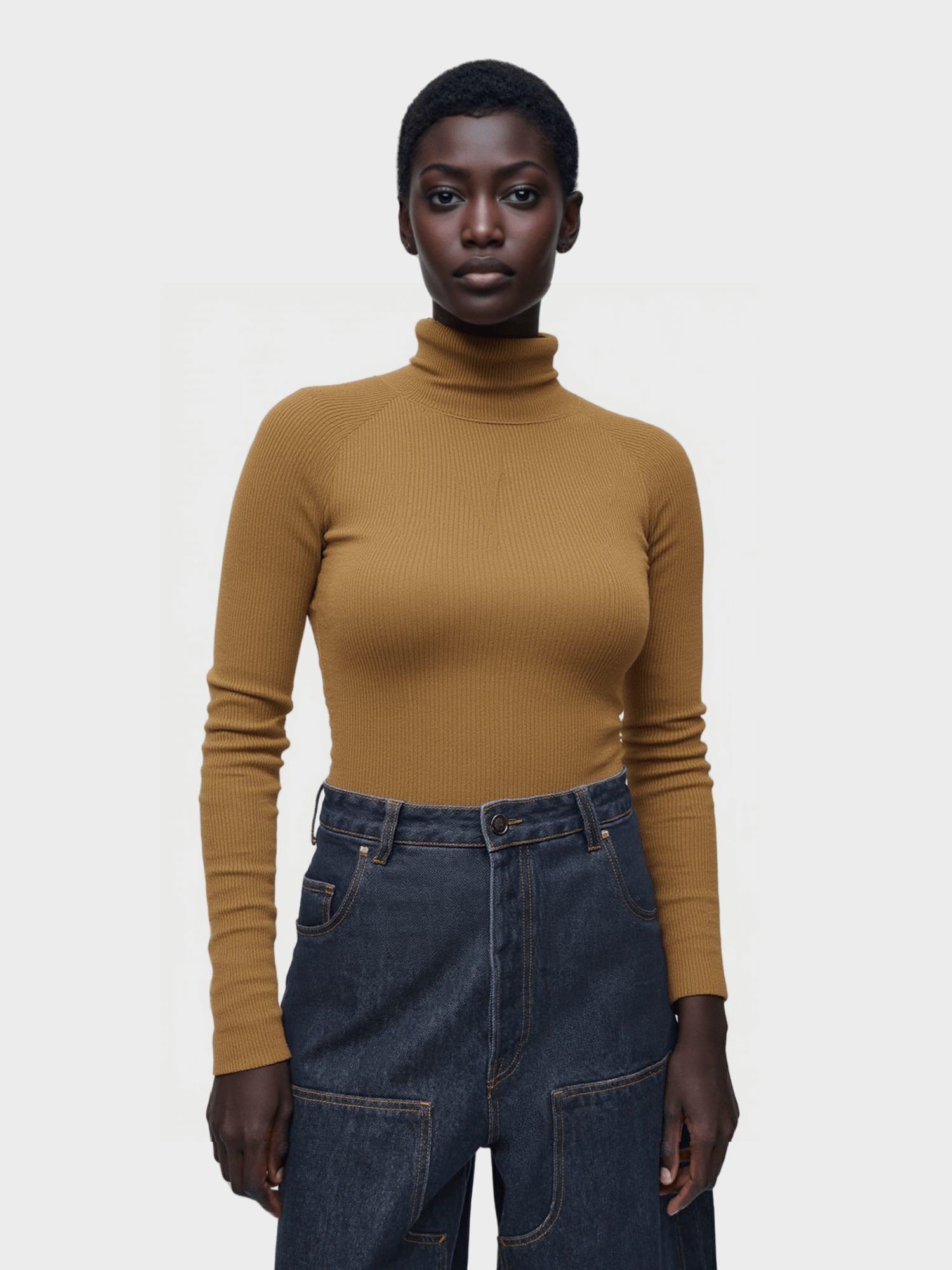 Brown Turtleneck Knit Sweater