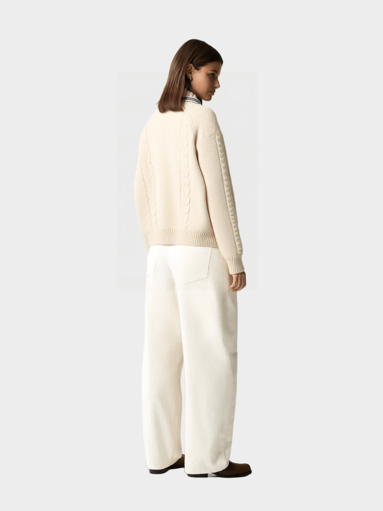 White Navy-Trimmed Knit Sweater