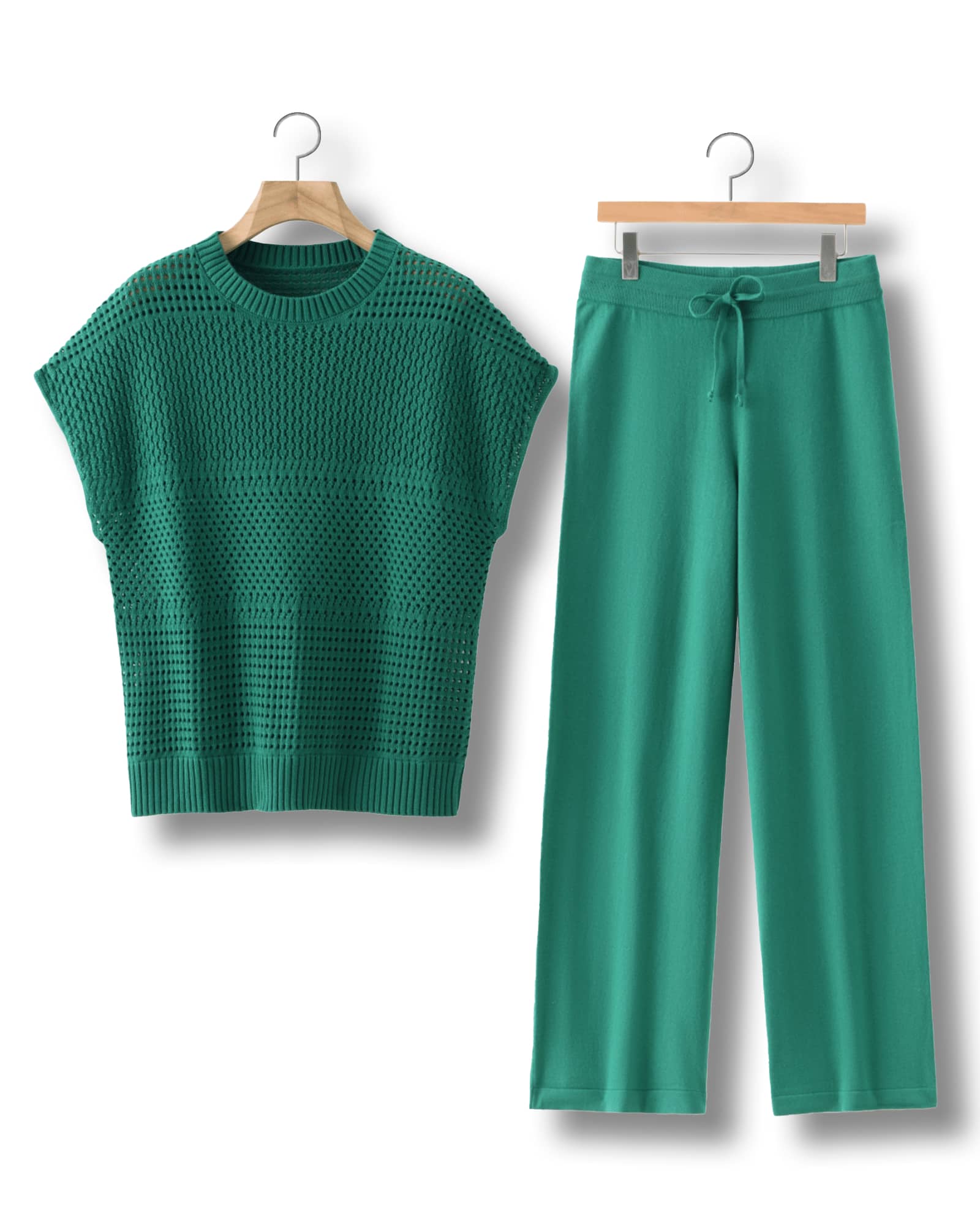 Green Hollow - out Knitted Loungewear Set