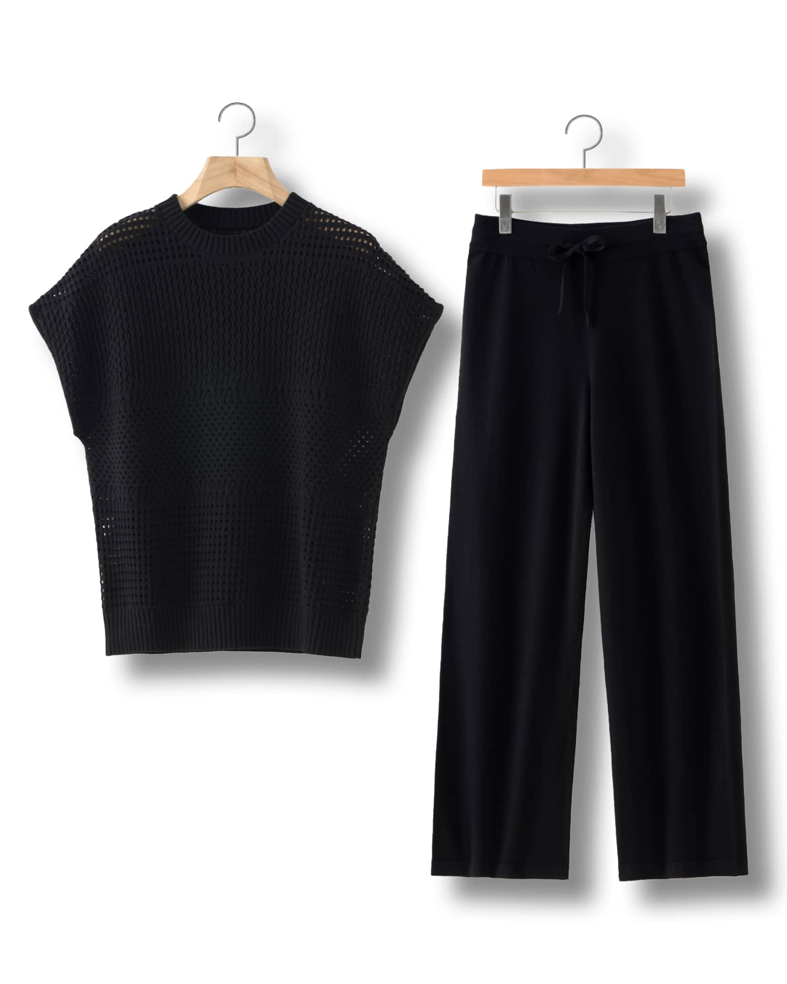 Black Hollow - out Knitted Loungewear Set