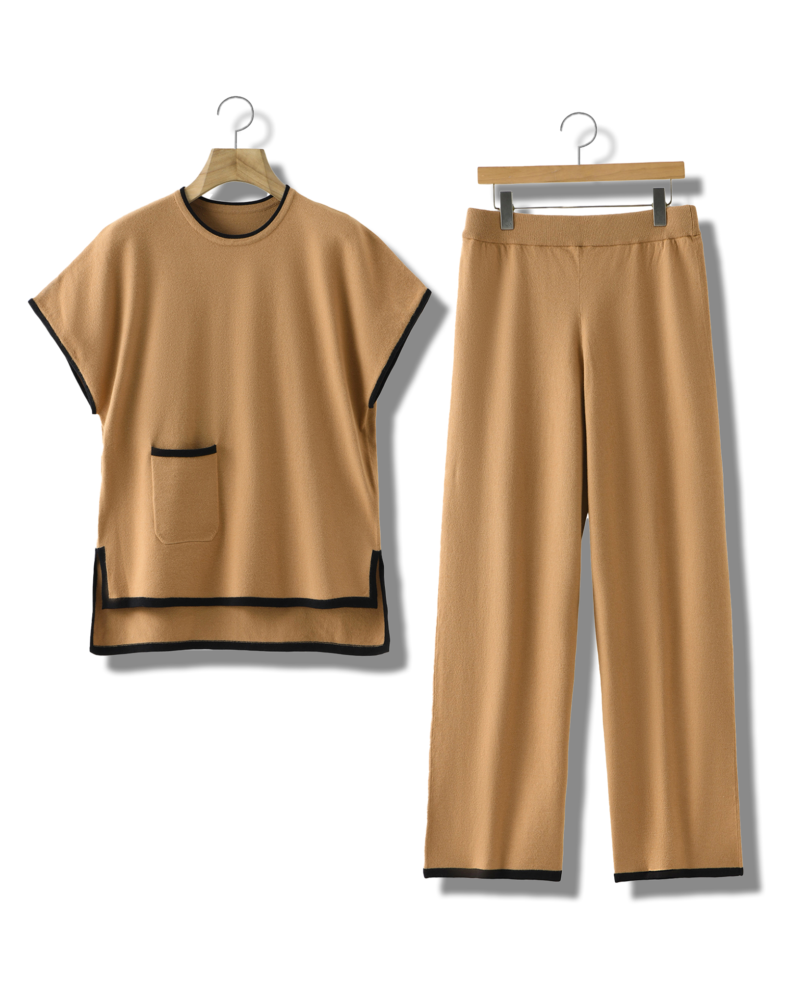 Warm Brown Contrast Knit Home Set
