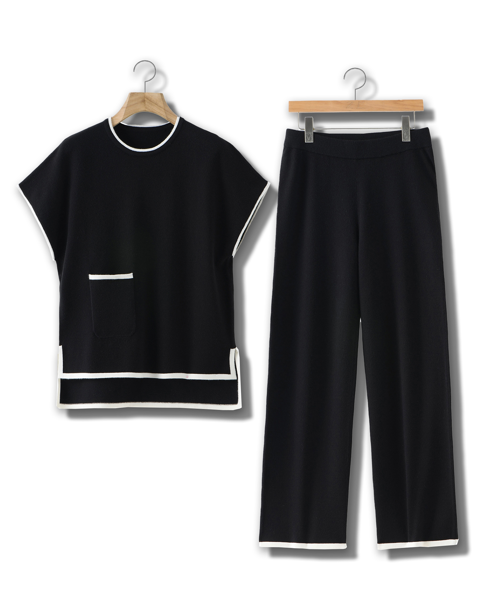 Black Contrast Knit Home Set