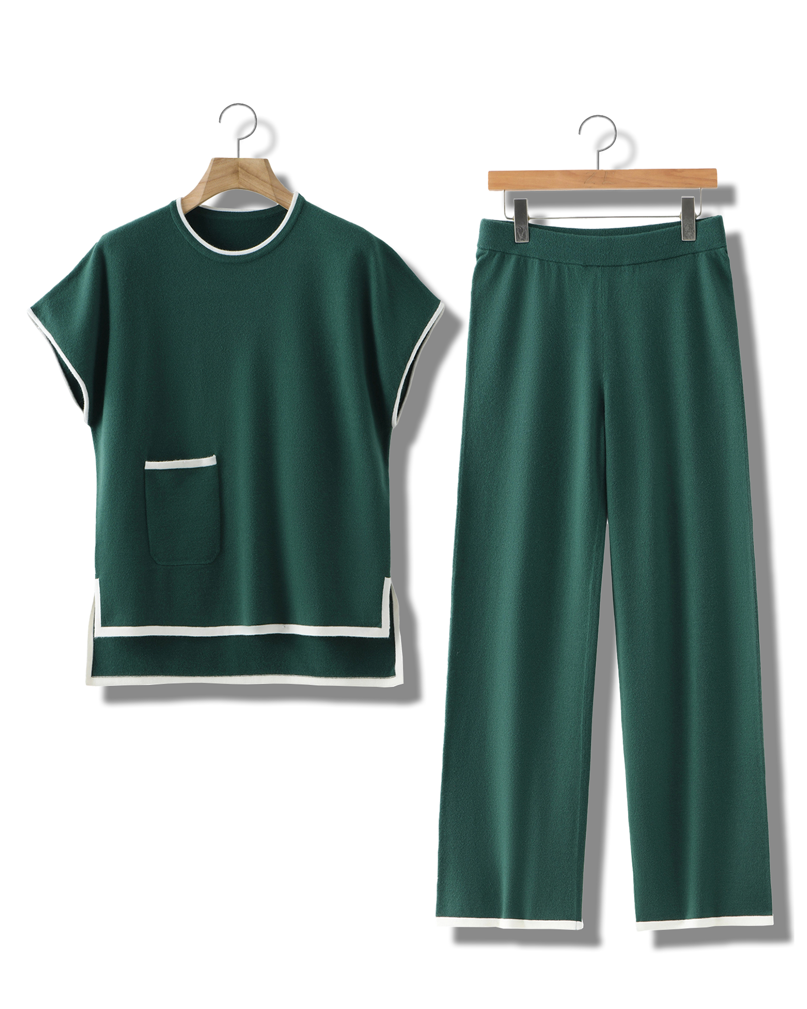 Fresh Green Contrast Knit Set