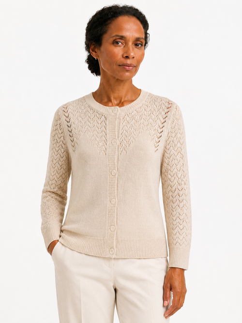 Apricot Openwork Round-Neck Cardigan