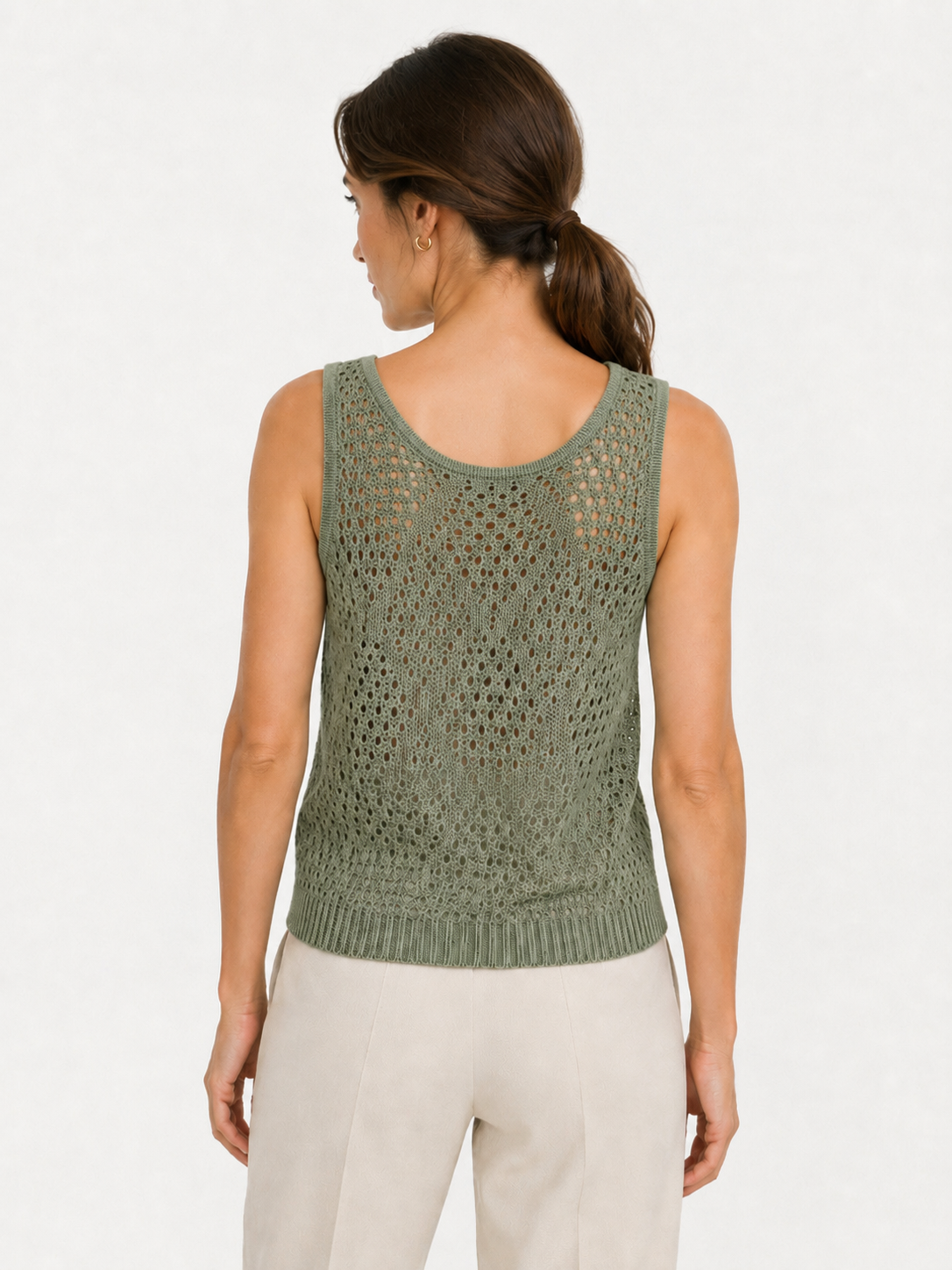 Women's Green Open Knit Sweater Tank, Sleeveless Summer Top