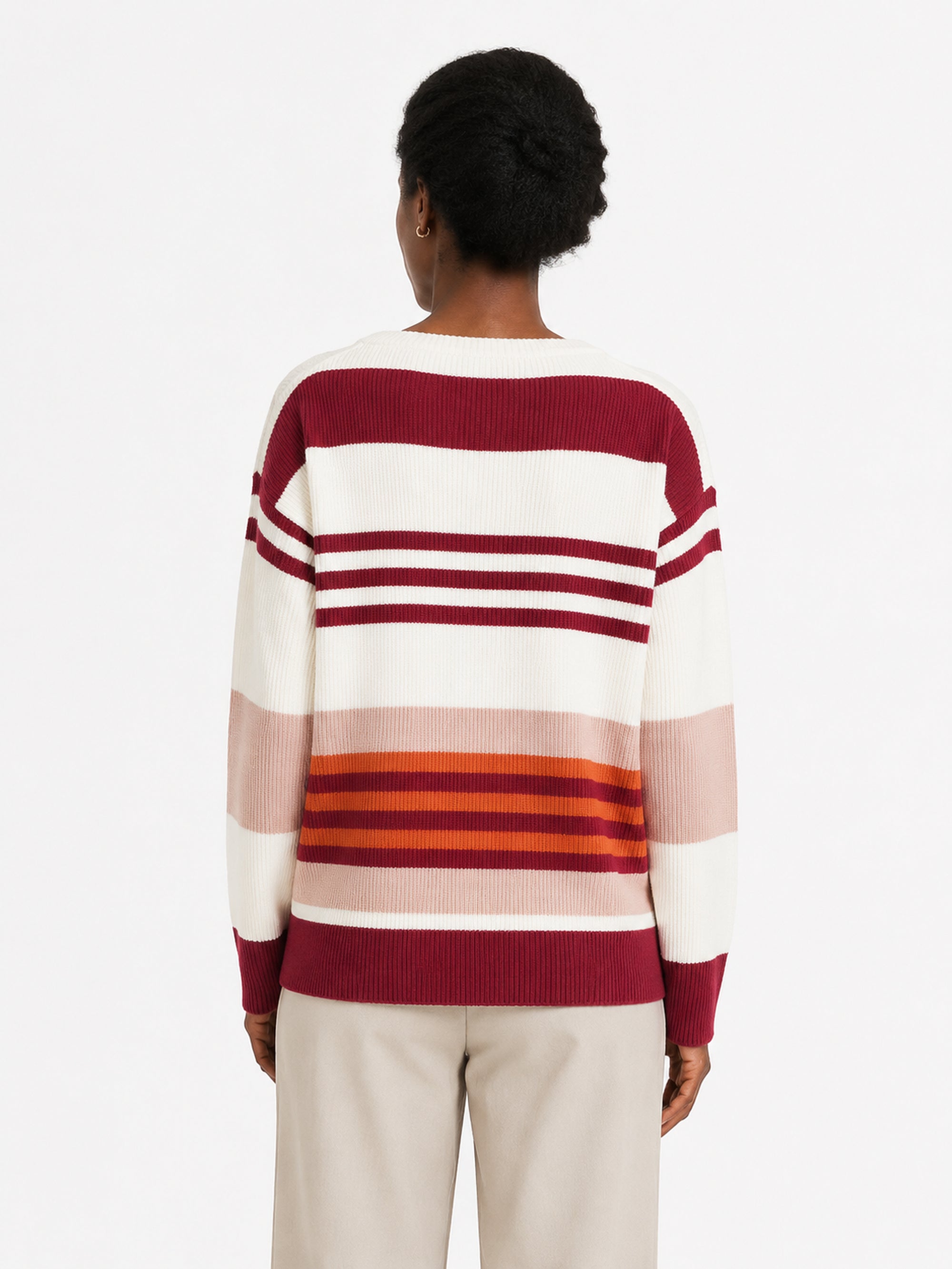 MY008 burgundy wide-neck off-shoulder textured sweater back model view