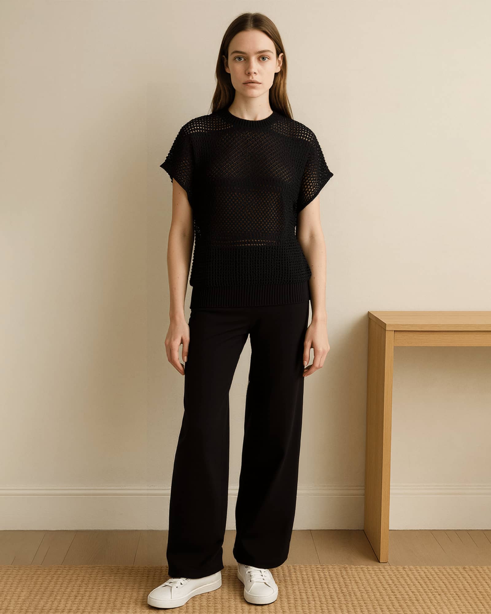Black Hollow - out Knitted Loungewear Set