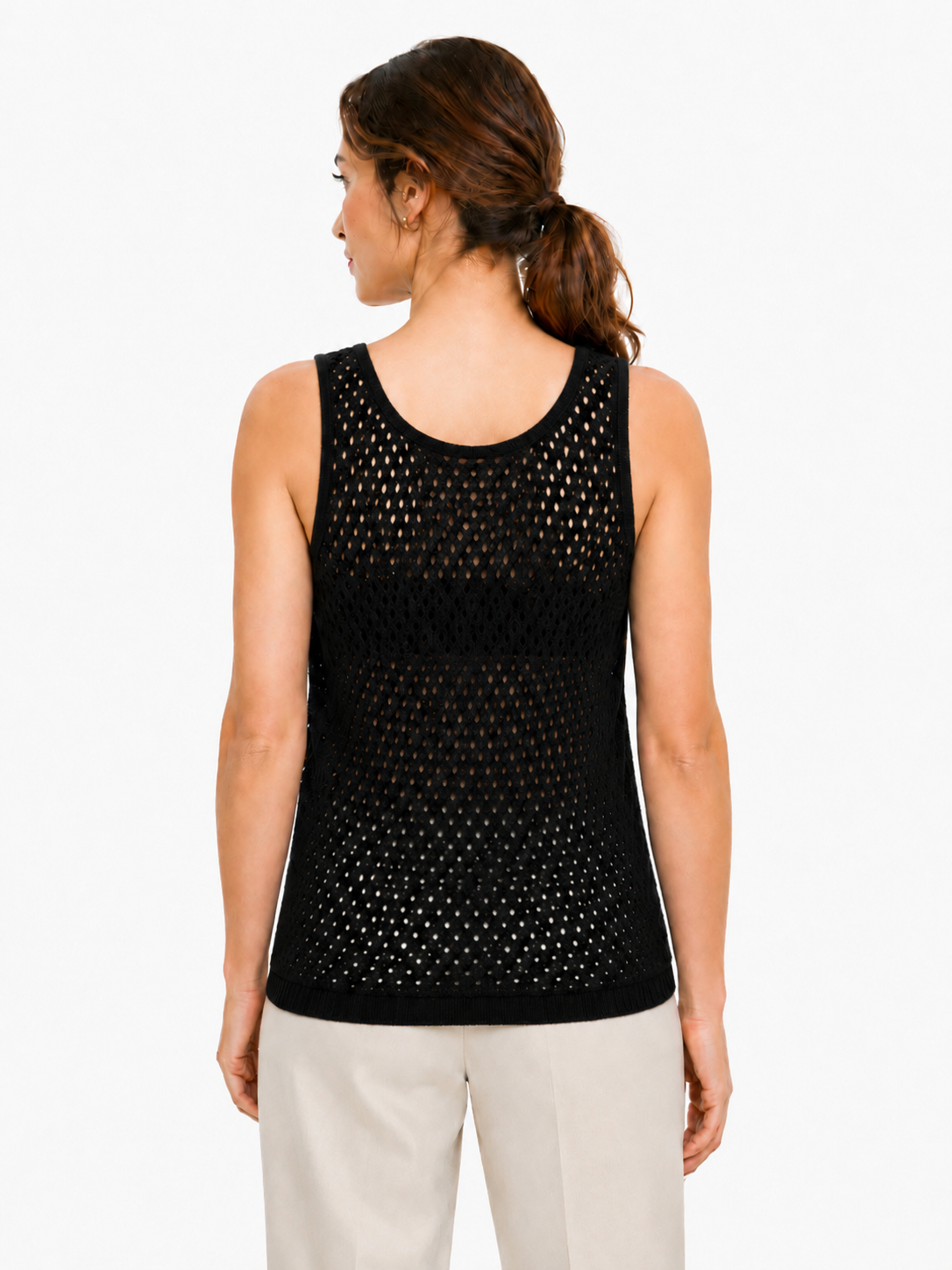 Women's Black Open Knit Sweater Tank, Sleeveless Summer Top