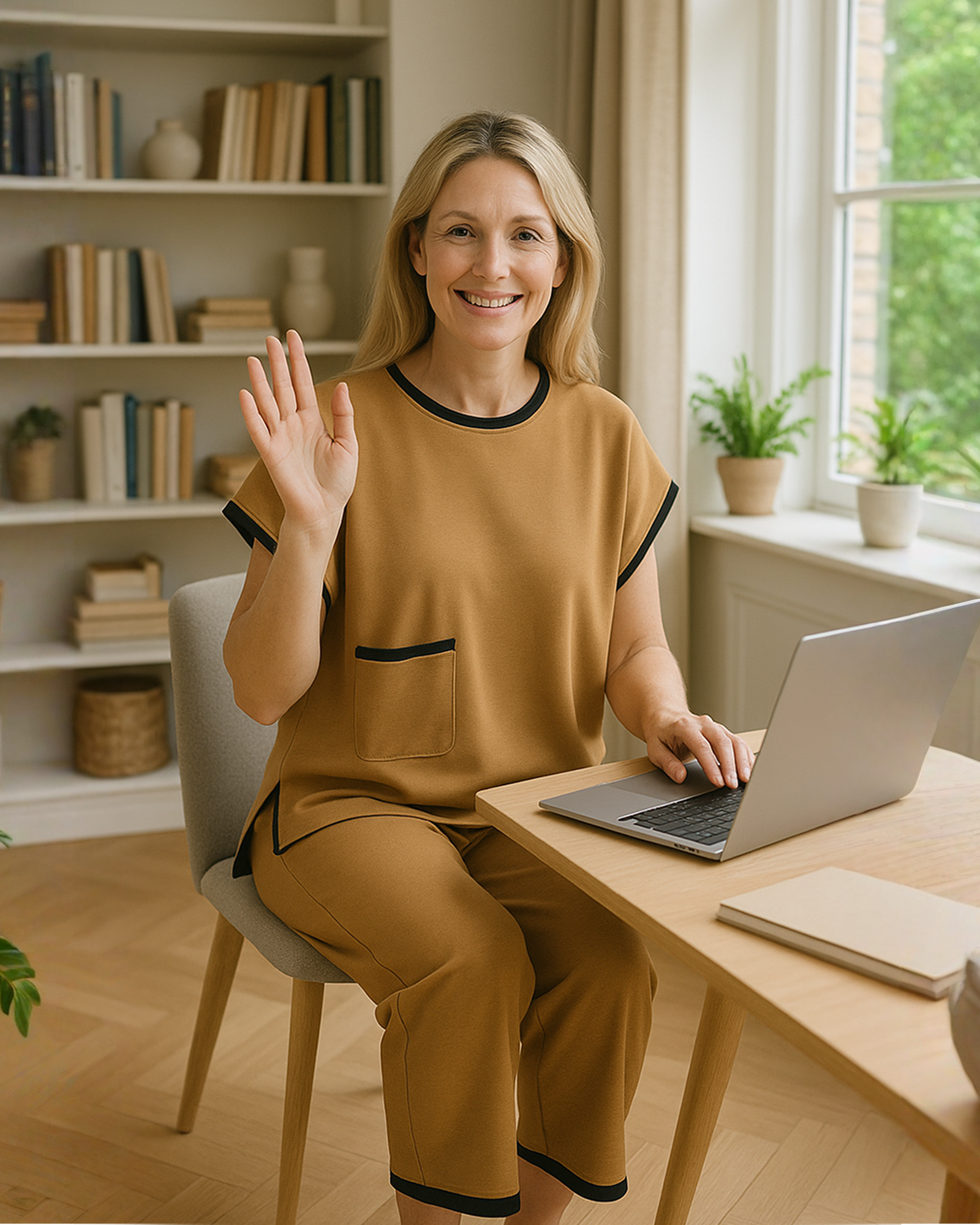 Warm Brown Contrast Knit Home Set