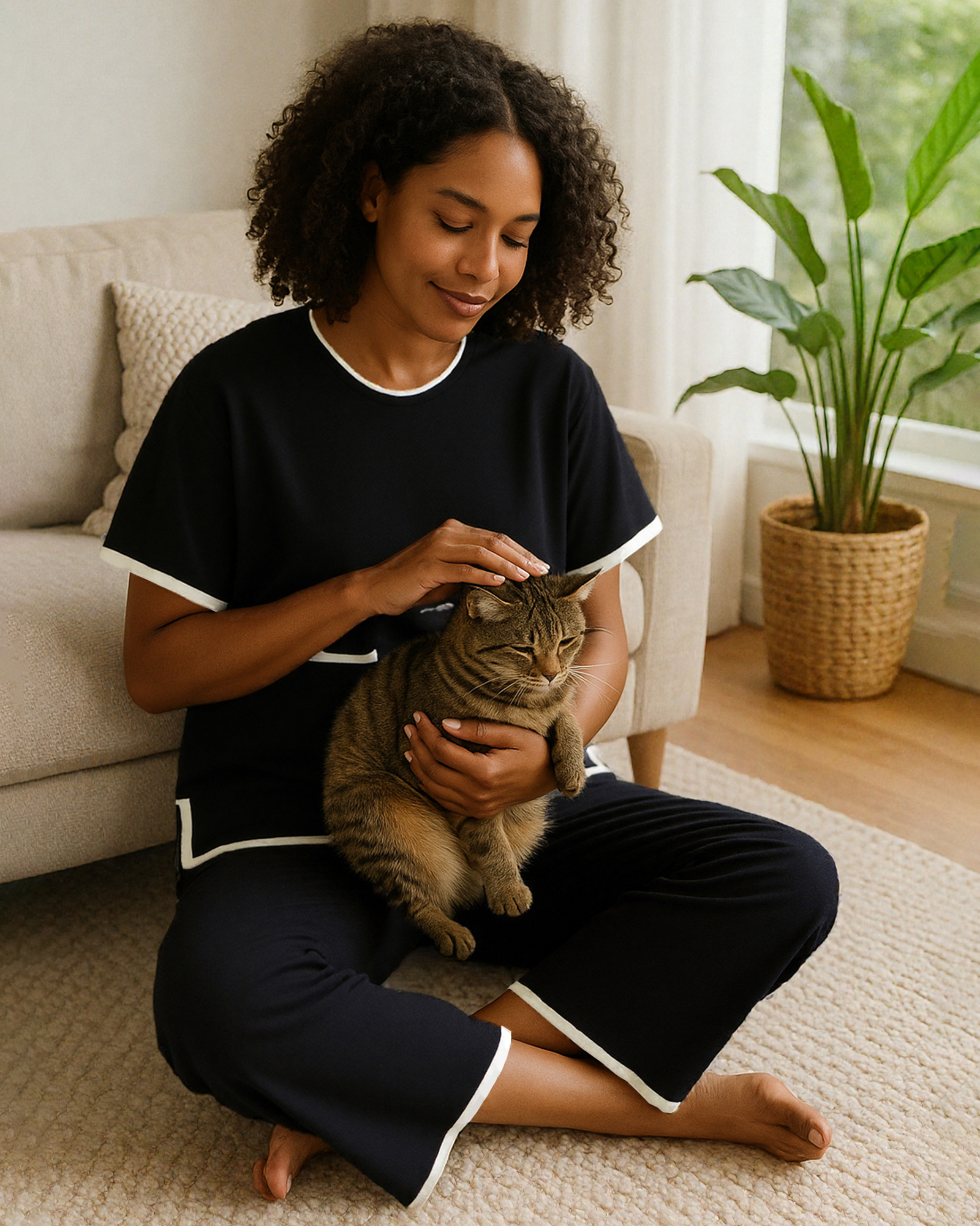 Black Contrast Knit Home Set