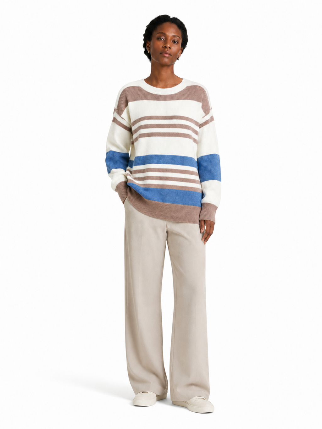 Women's Brown Off Shoulder Knit Sweater, Wide Neck Textured Pullover