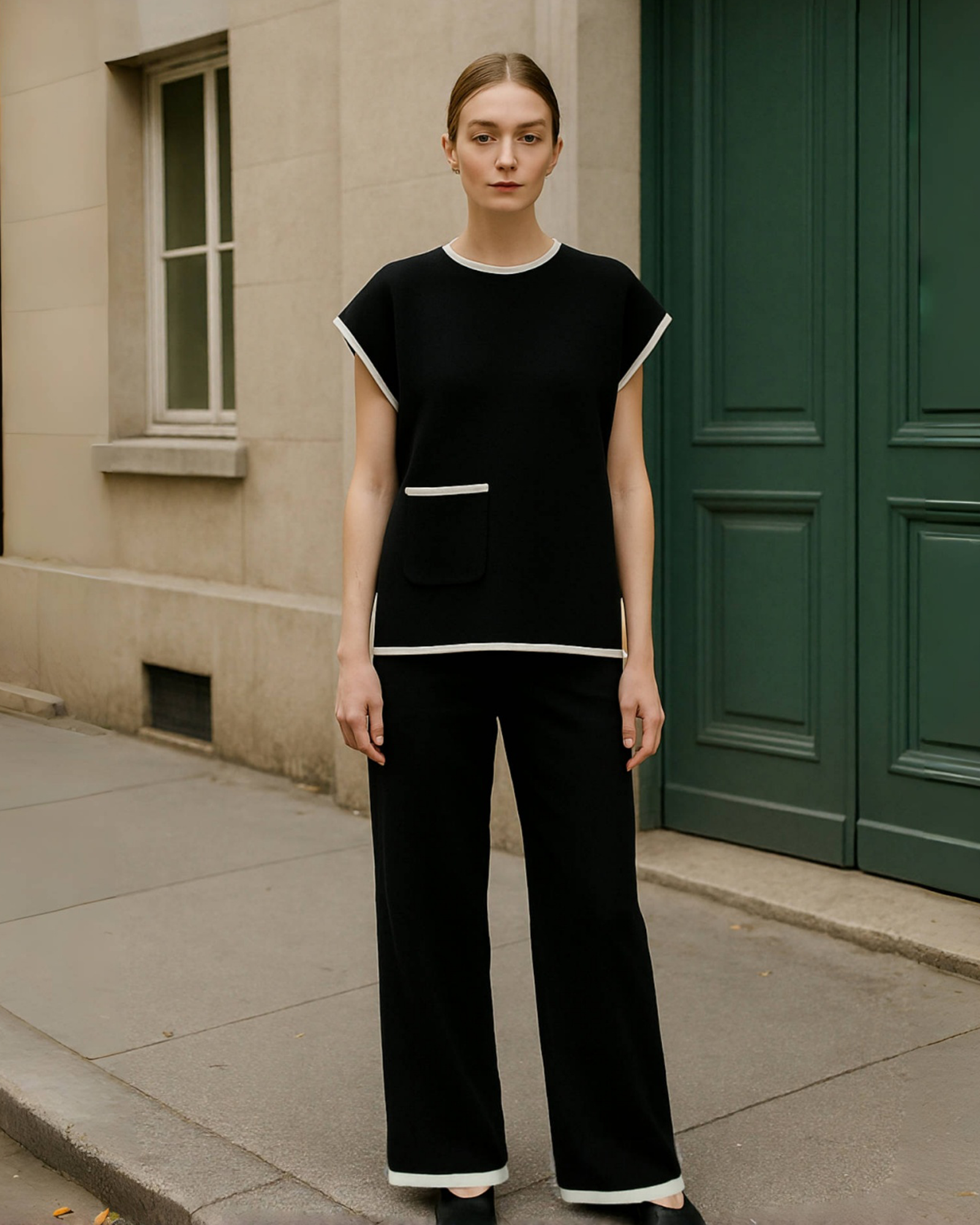Black Contrast Knit Home Set