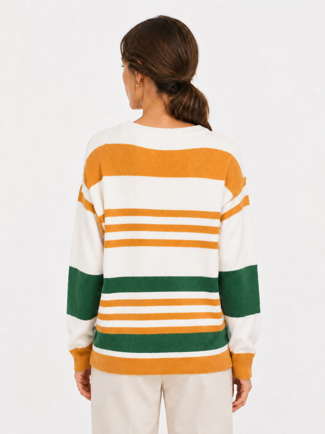 MY008 orange wide-neck off-shoulder textured sweater back model view