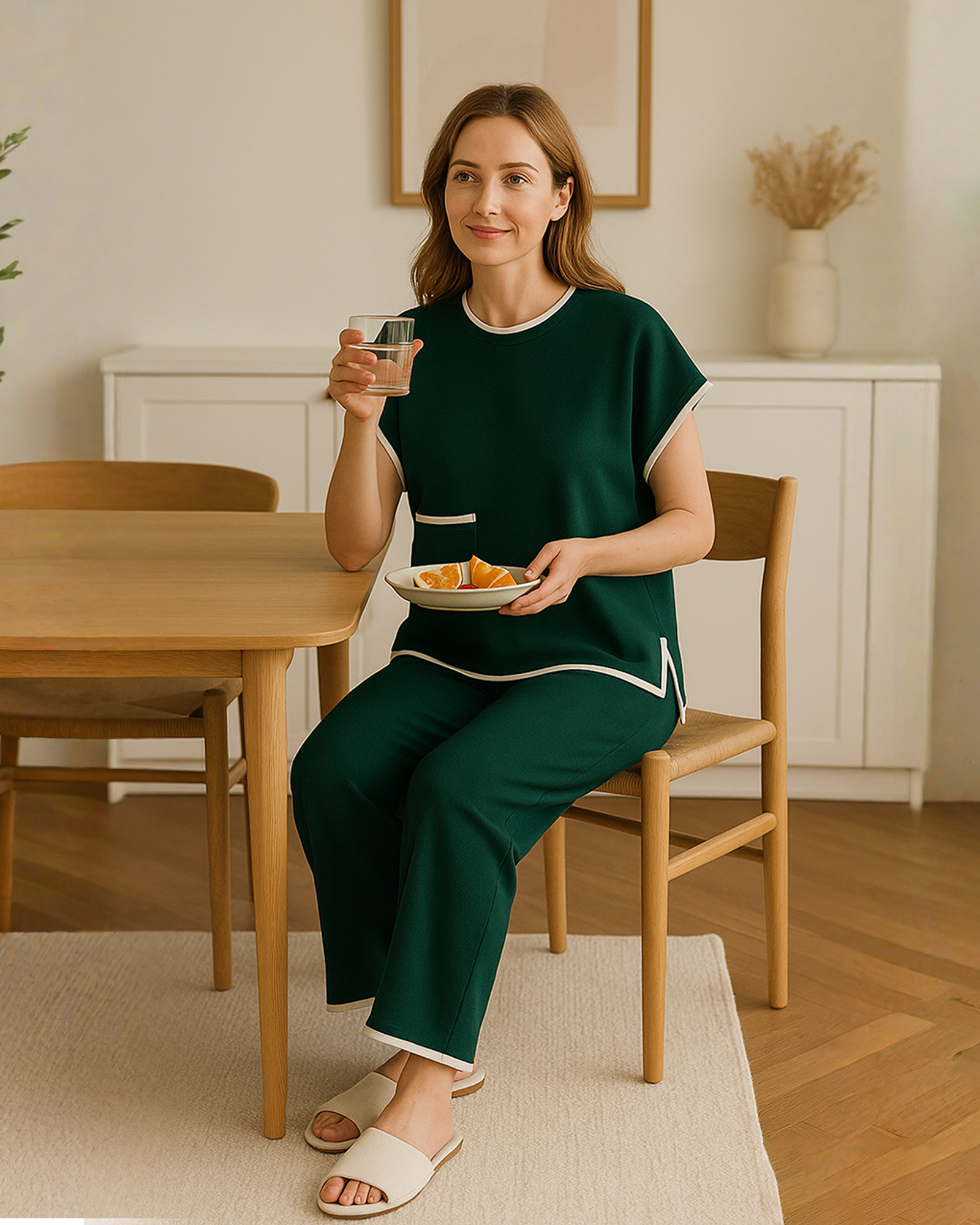 Fresh Green Contrast Knit Set