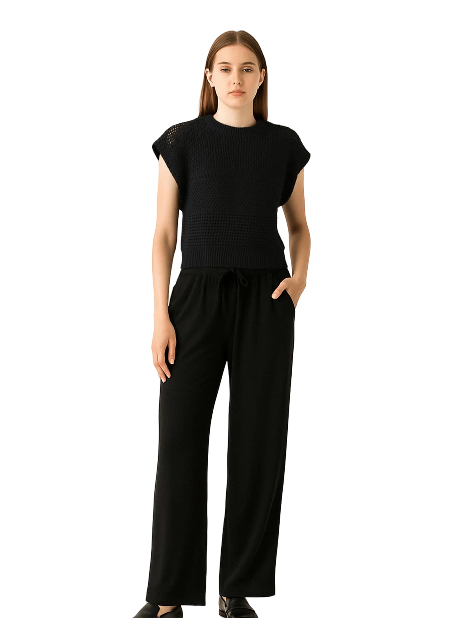 Black Hollow - out Knitted Loungewear Set