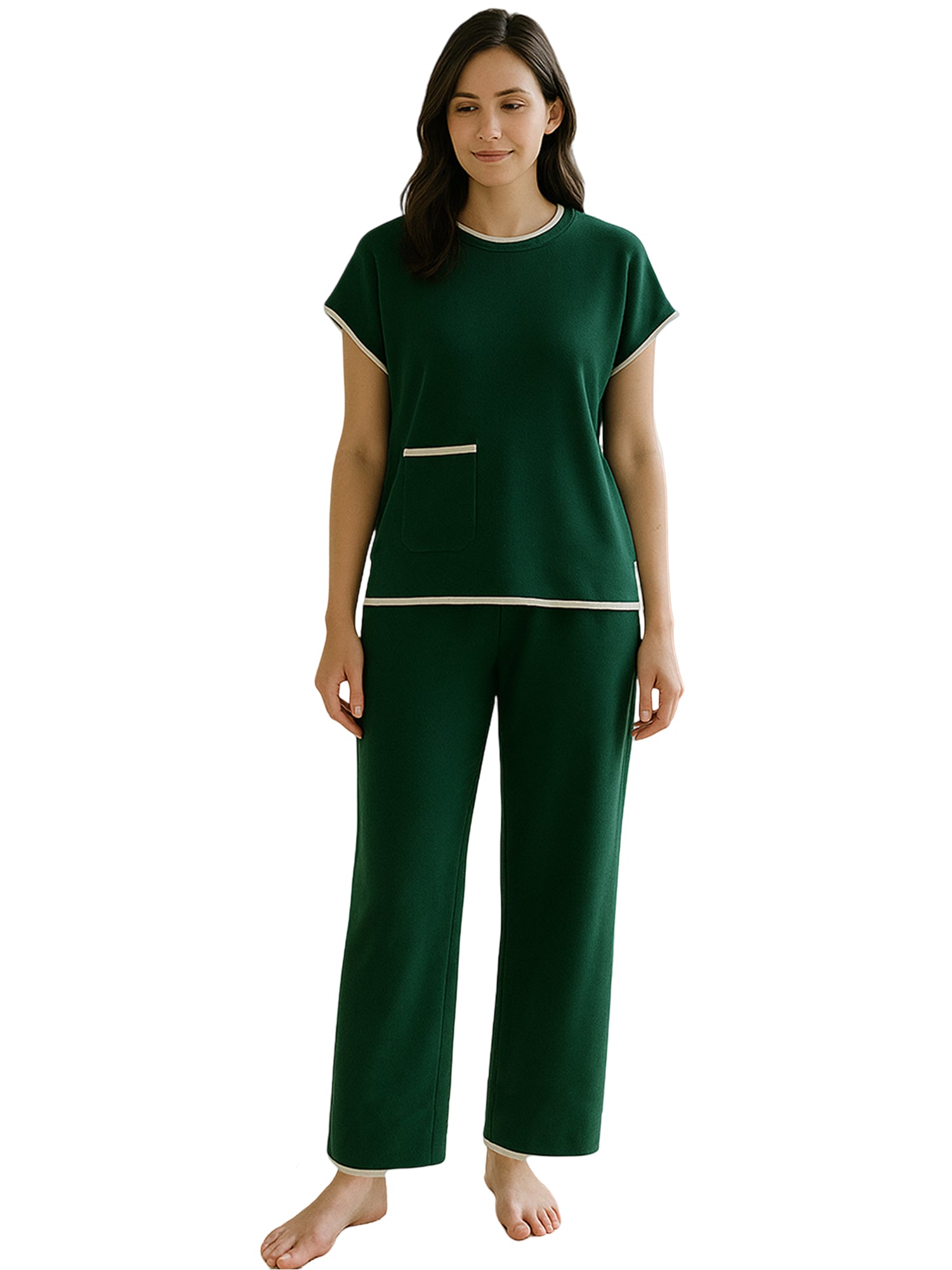 Fresh Green Contrast Knit Set