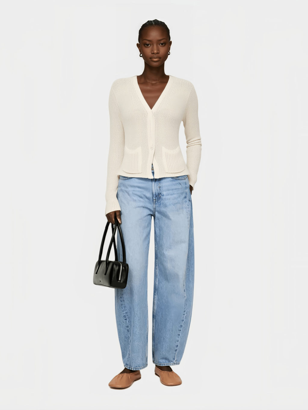 Cream V - Neck Knit Cardigan