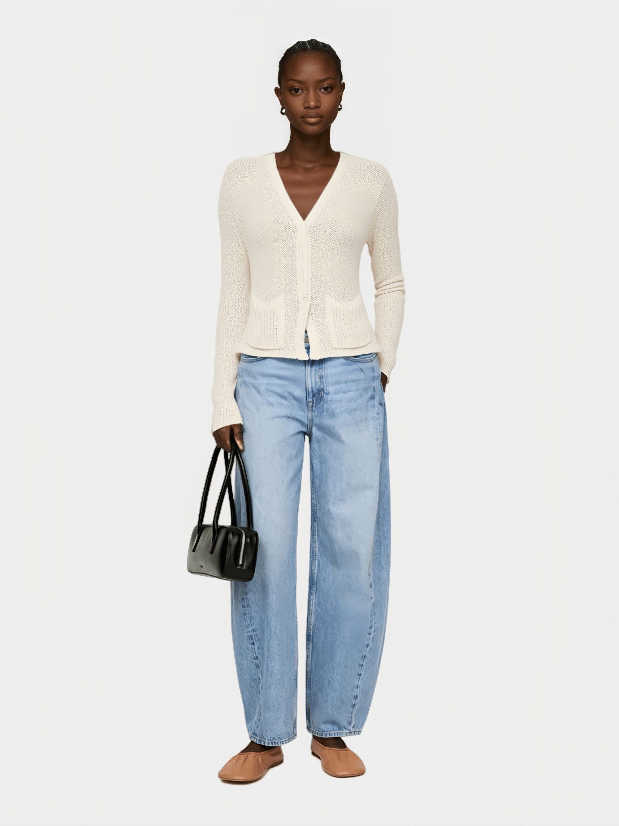Cream V - Neck Knit Cardigan