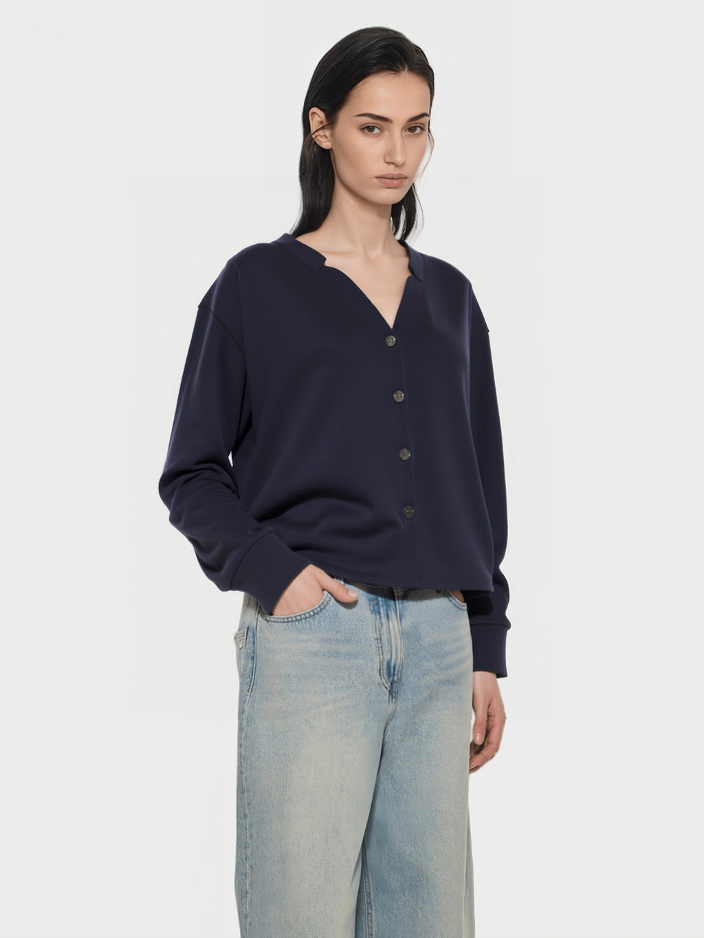 Navy V - Neck Knit Cardigan
