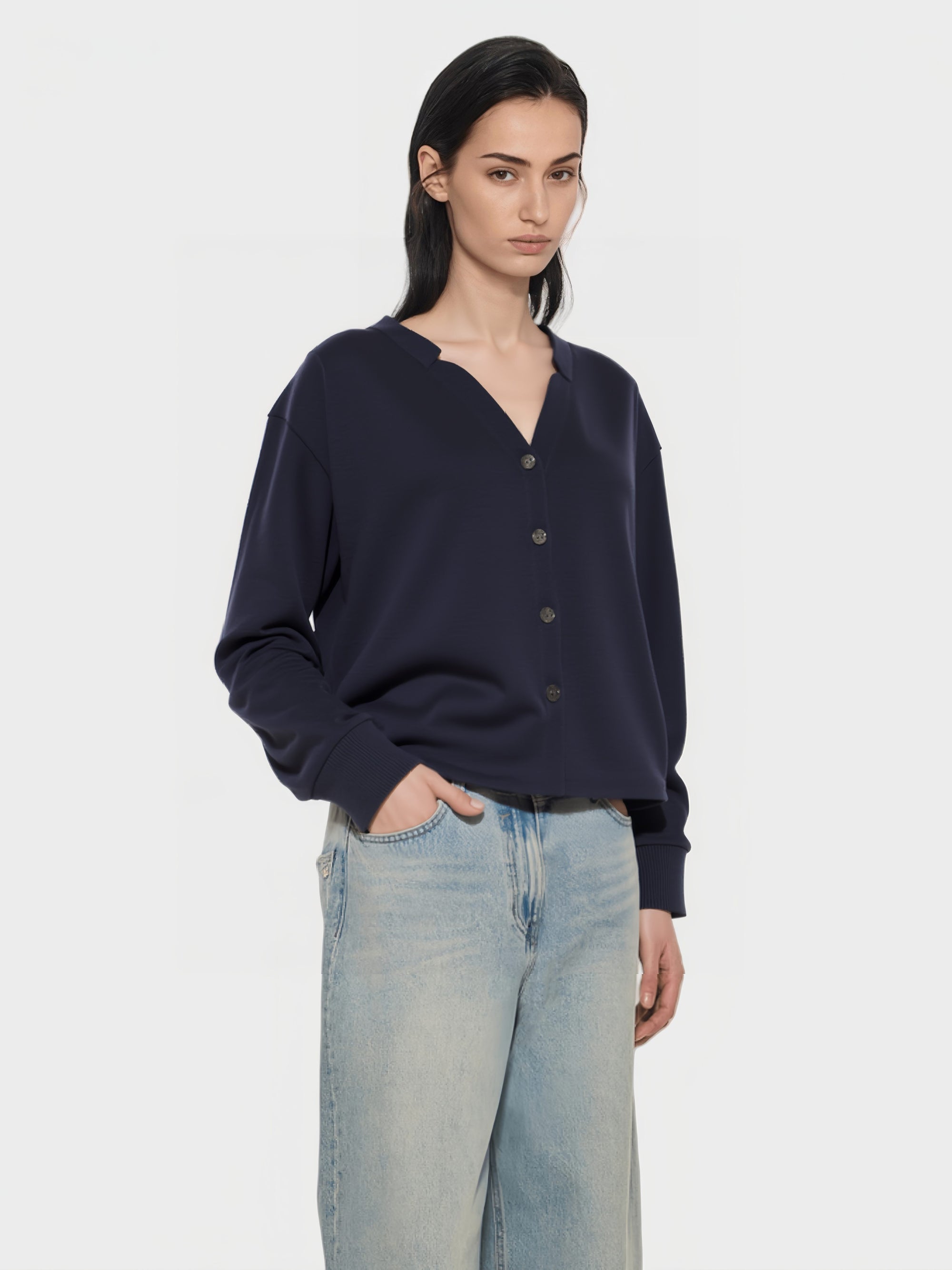 Navy V - Neck Knit Cardigan