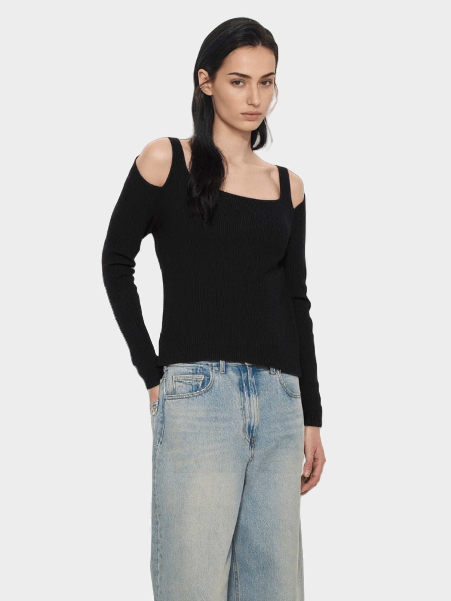 Black Cold - Shoulder Knit Top