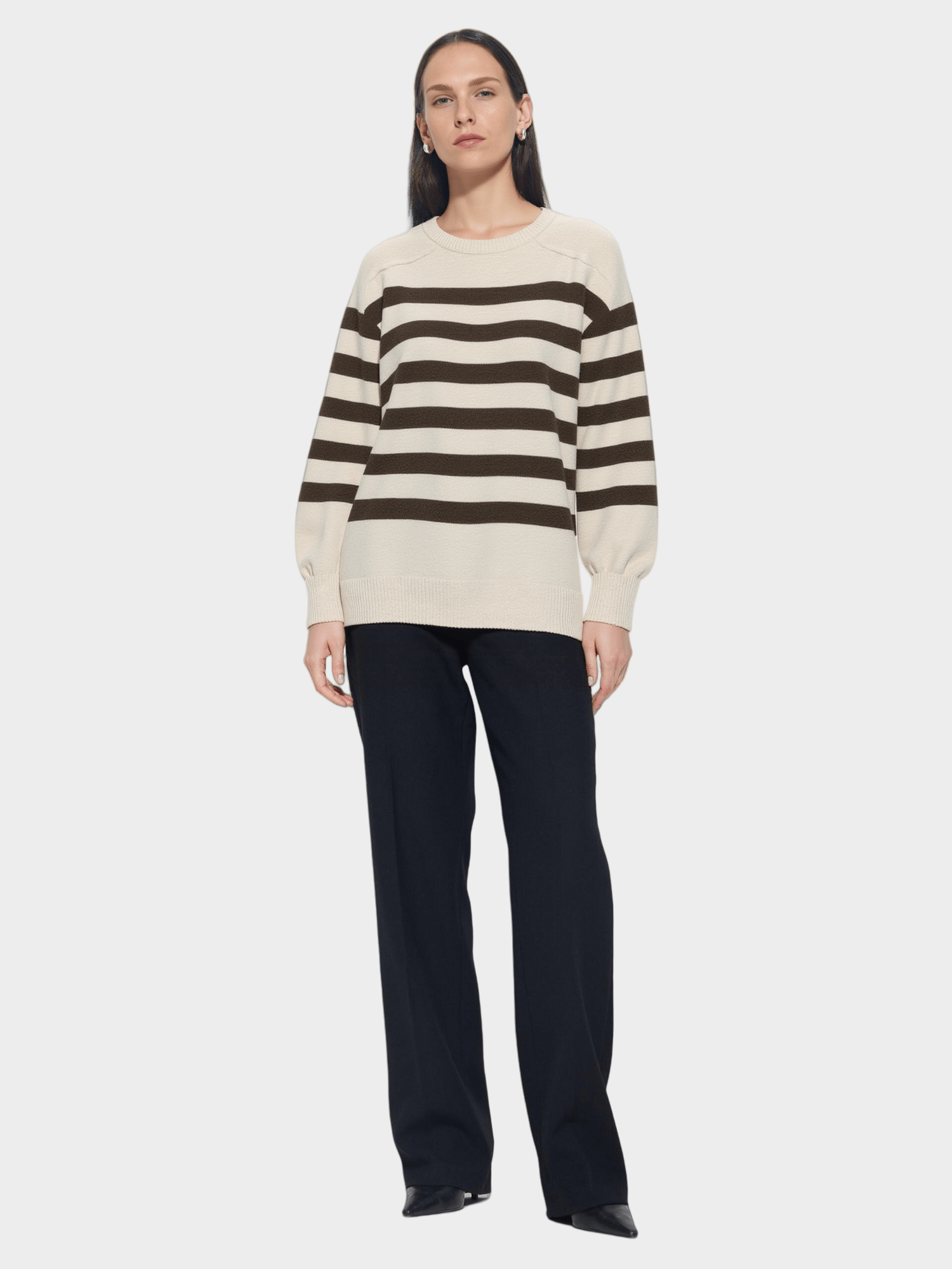 Black & White Striped Crew - Neck Sweater