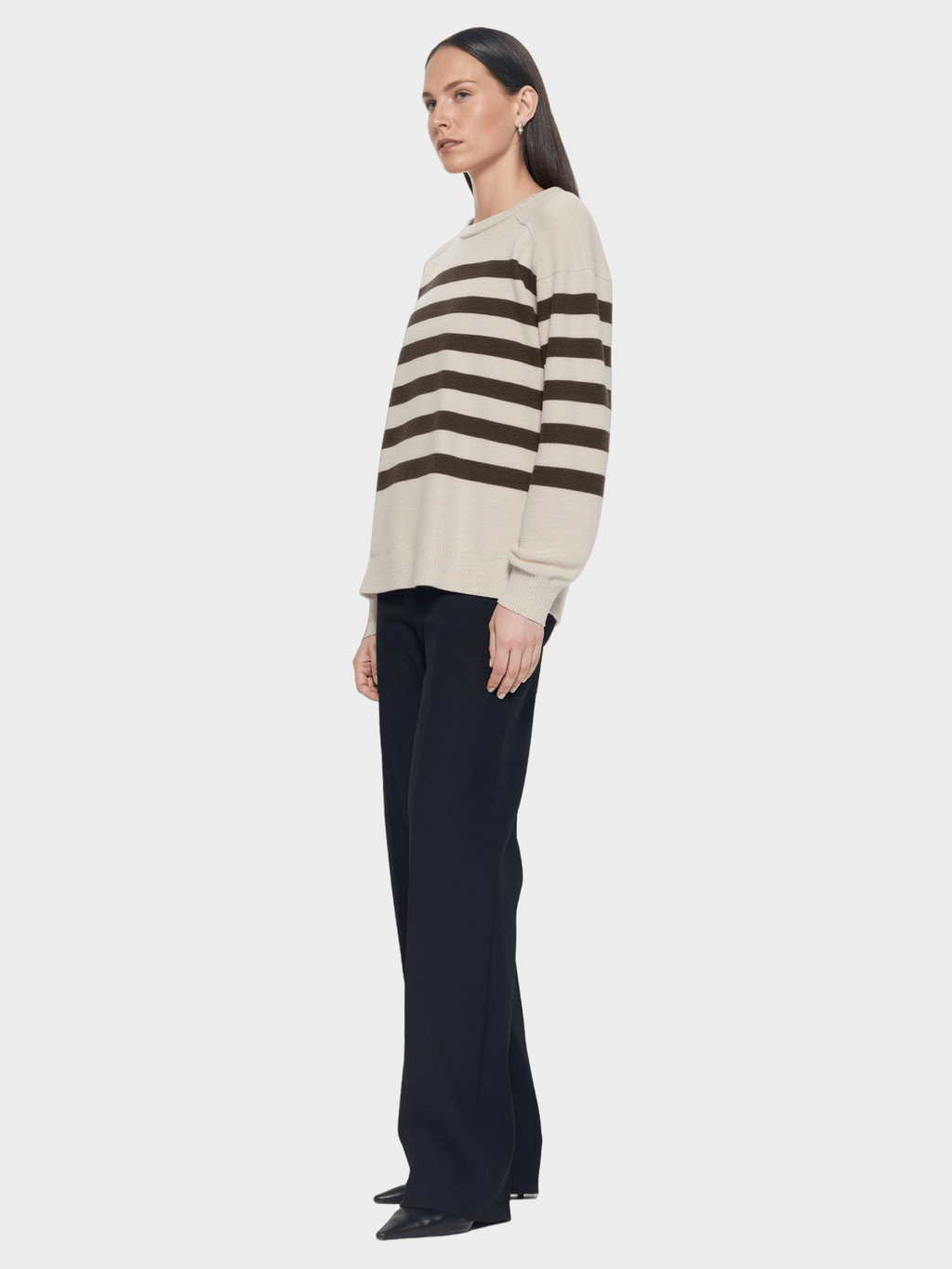 Black & White Striped Crew - Neck Sweater