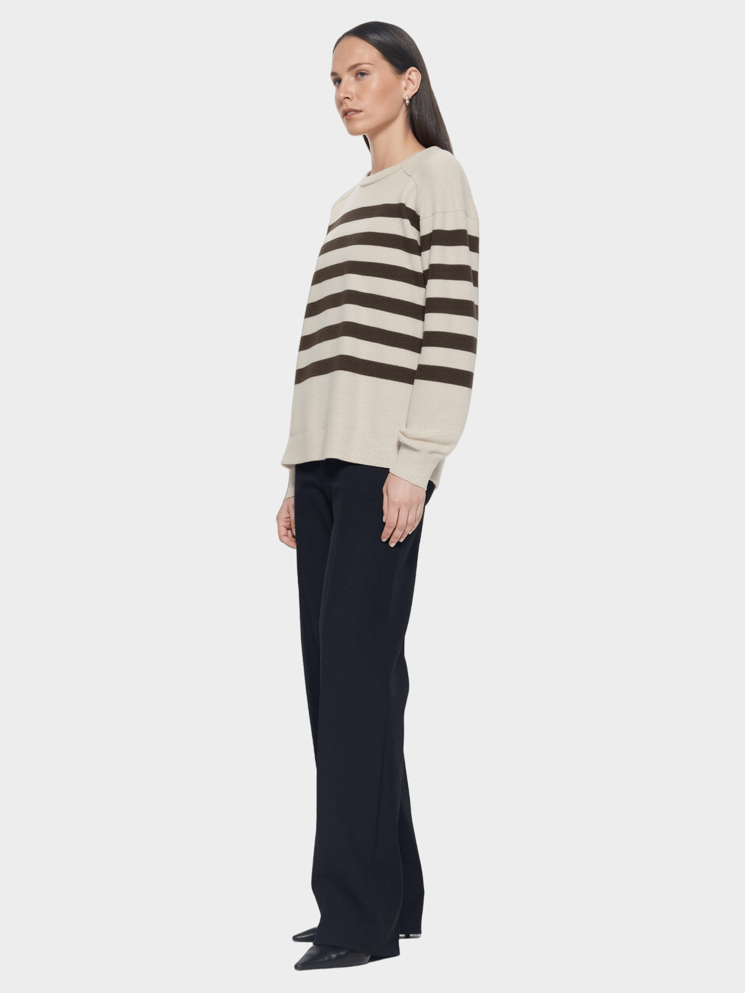 Black & White Striped Crew - Neck Sweater