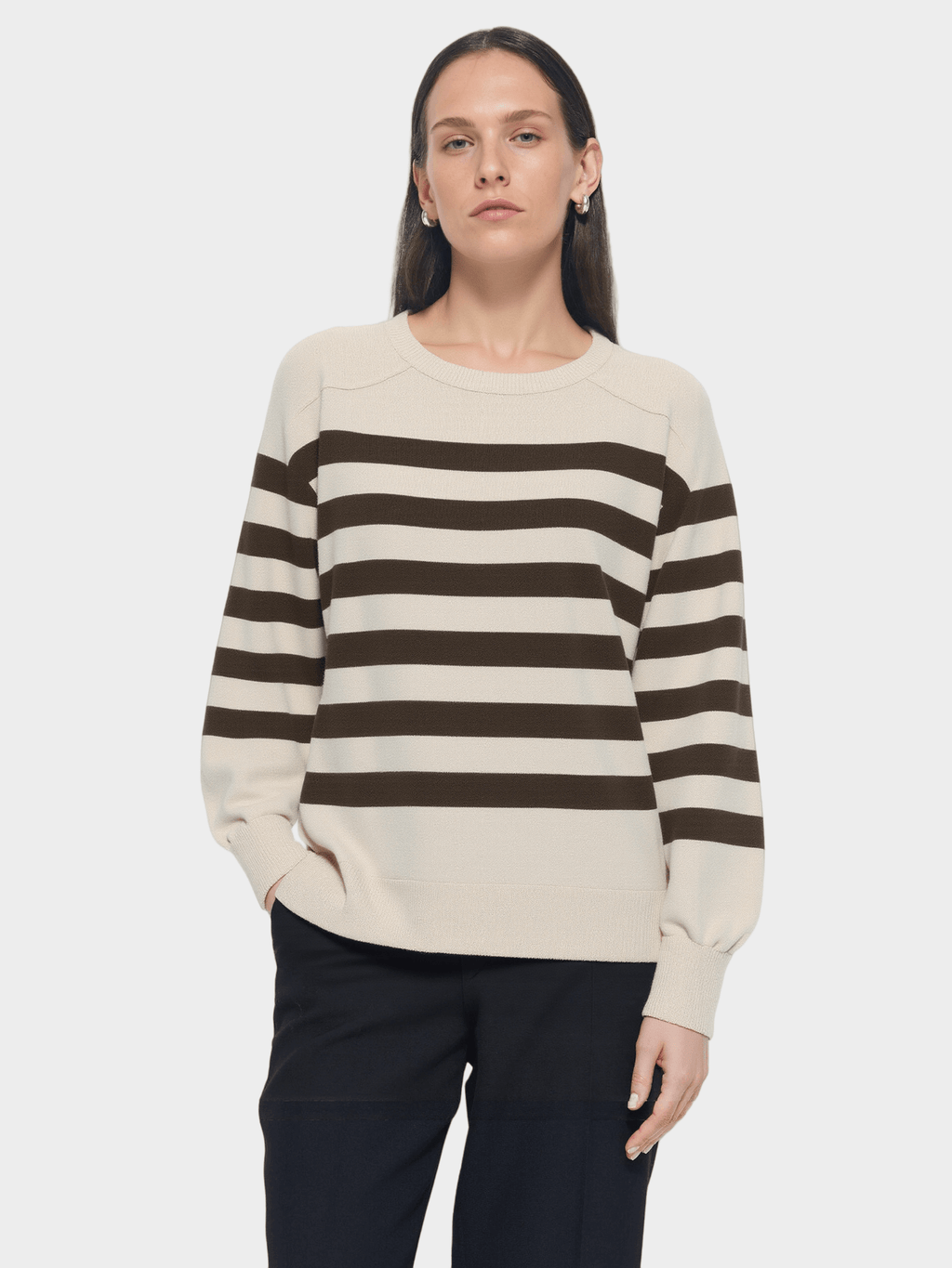Black & White Striped Crew - Neck Sweater