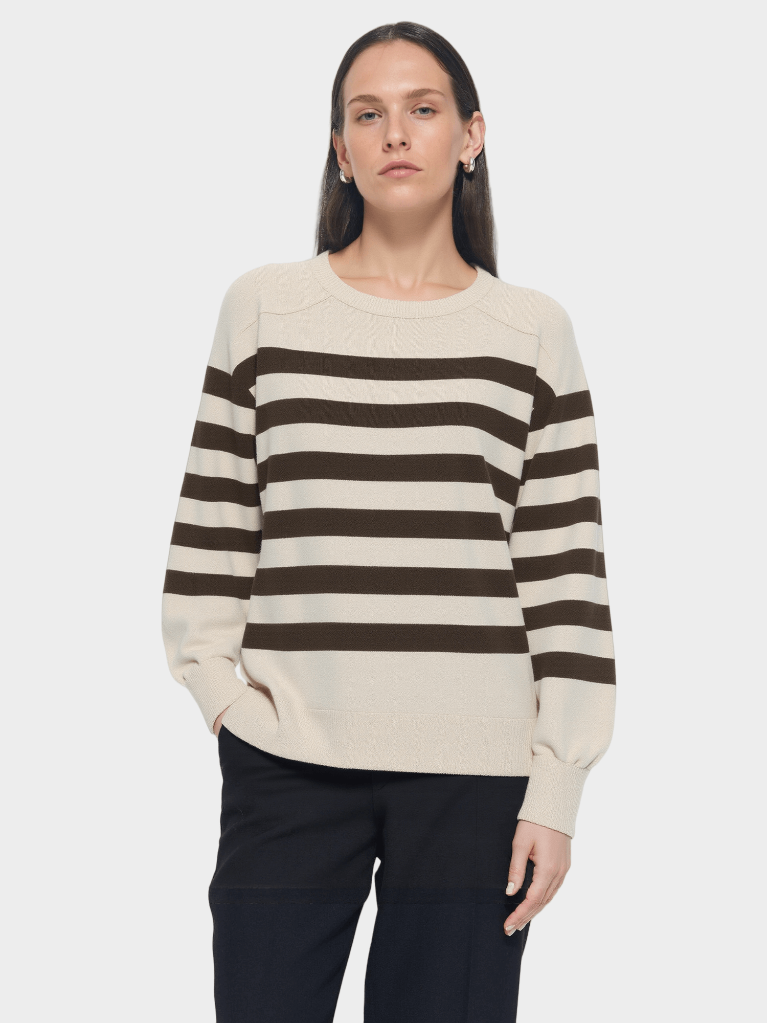 Black & White Striped Crew - Neck Sweater