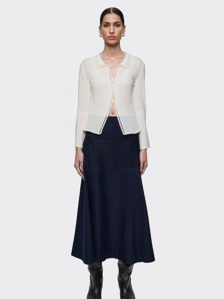 White Scallop - Trim Knit Cardigan