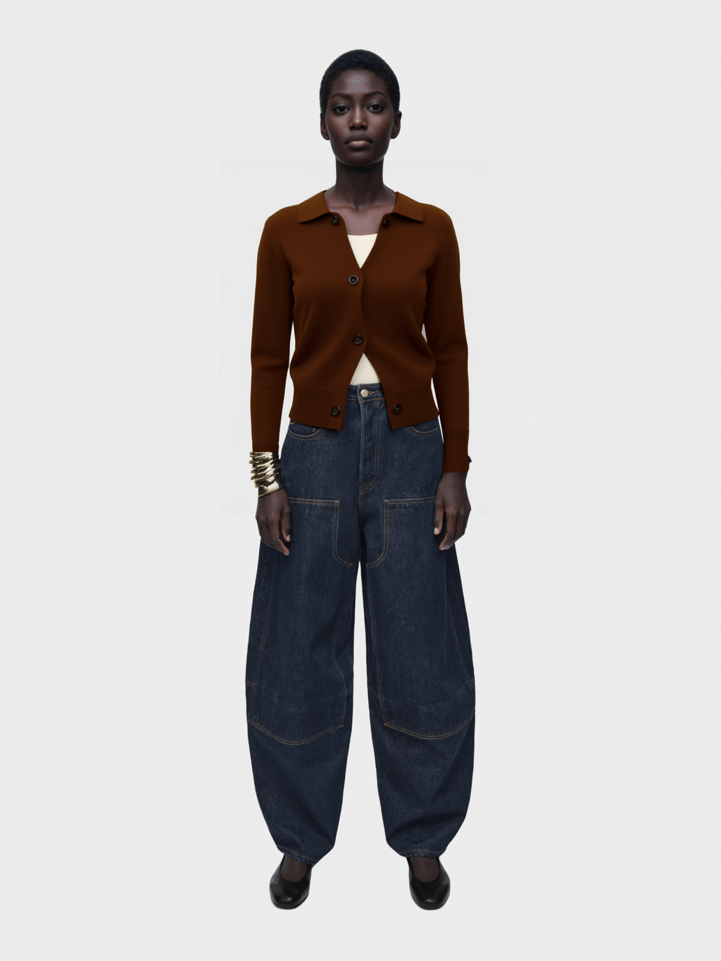 Brown Collared Knit Cardigan