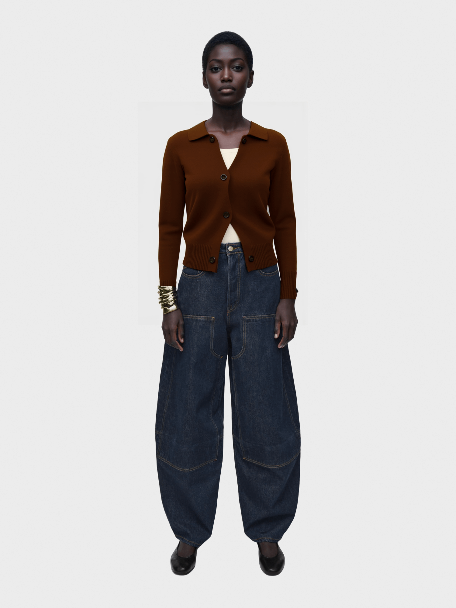 Brown Collared Knit Cardigan