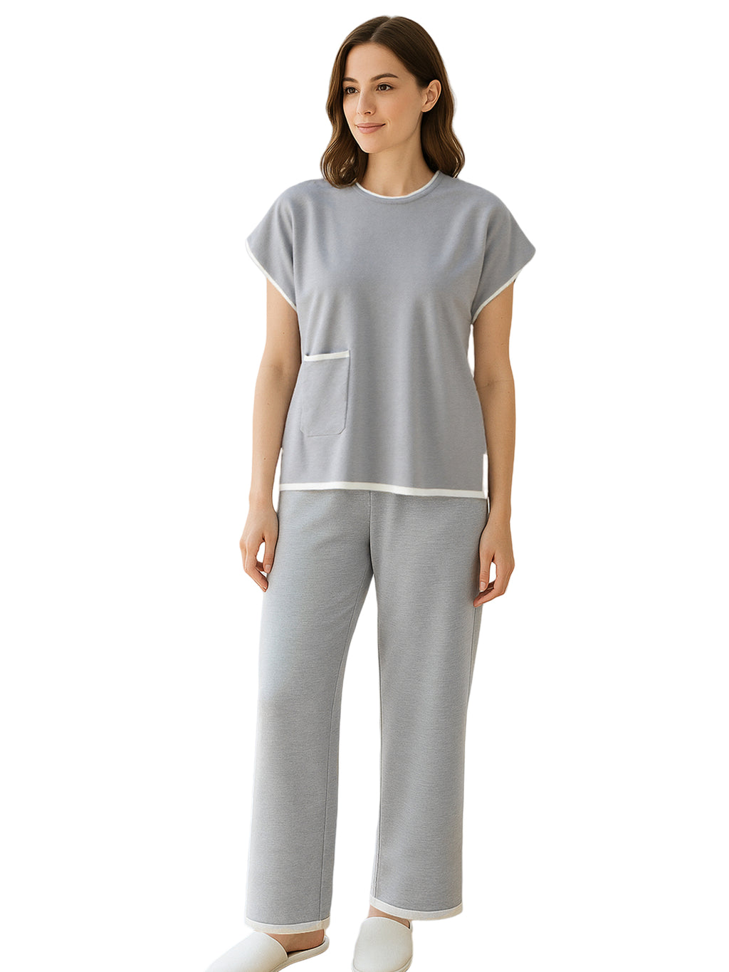 Light Gray Contrast Knit Loungewear Set