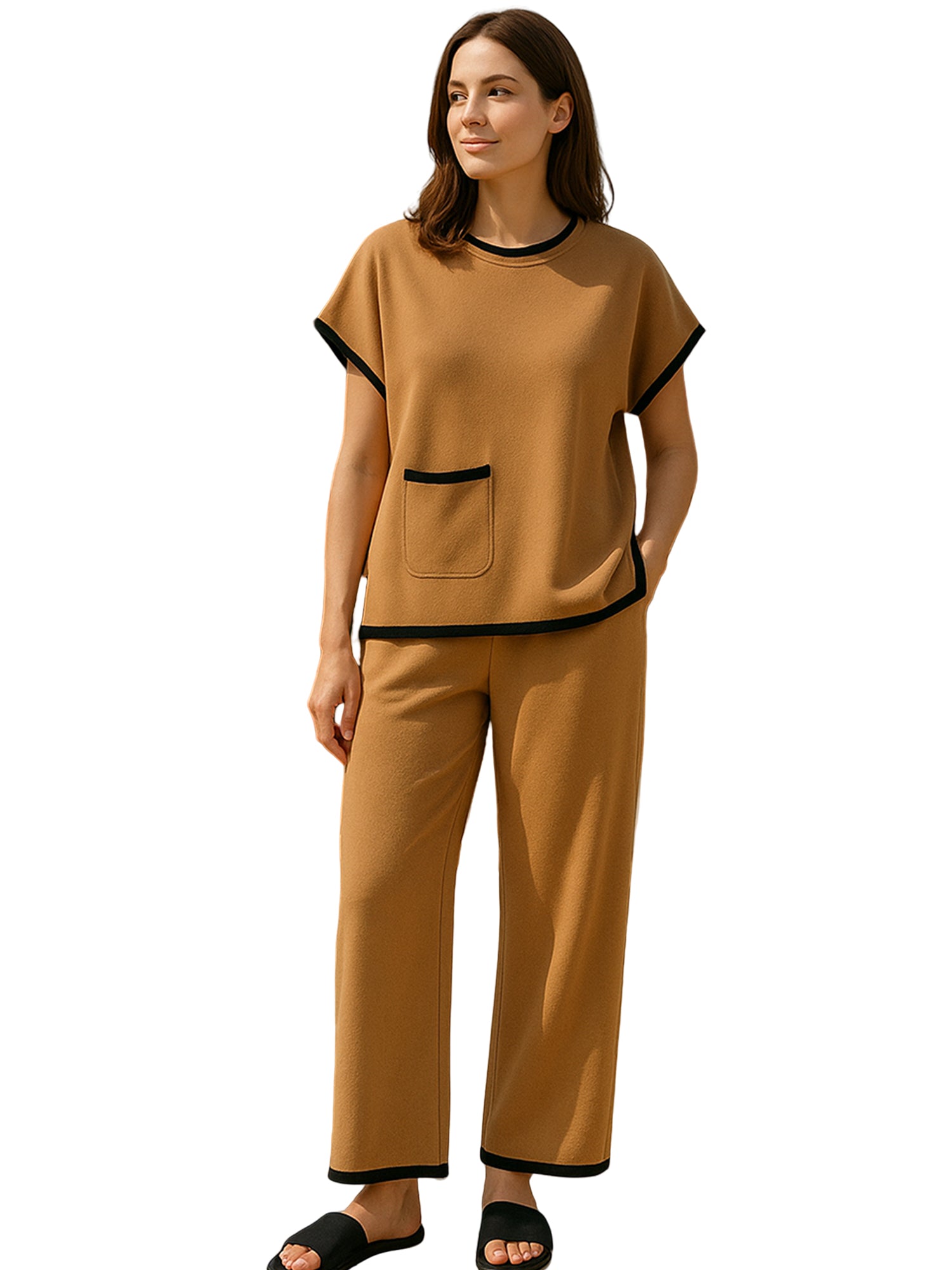 Warm Brown Contrast Knit Home Set