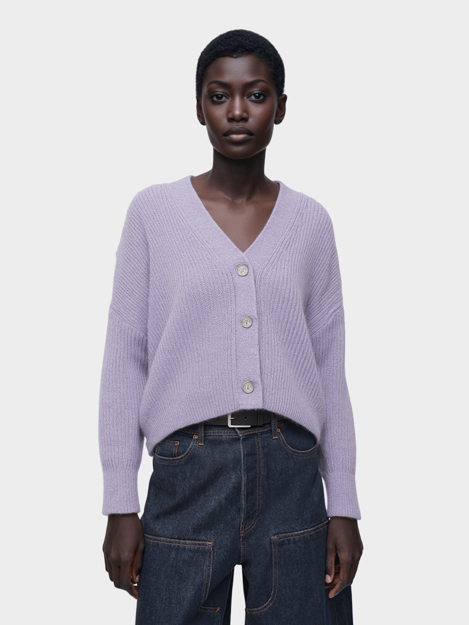 Lavender V - Neck Knit Cardigan