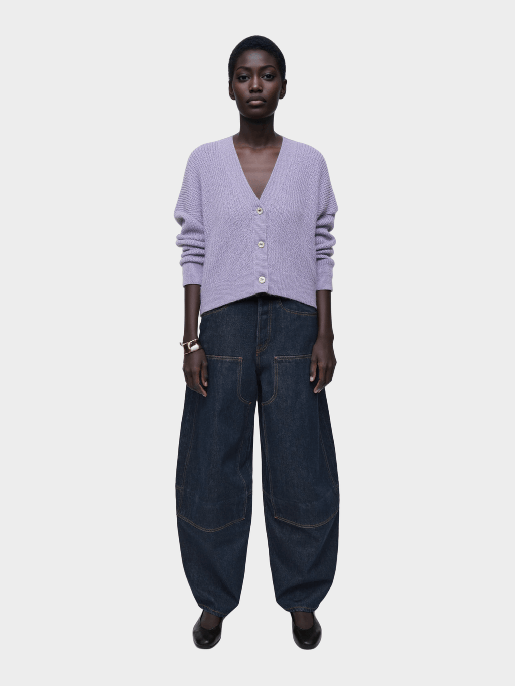 Lavender V - Neck Knit Cardigan