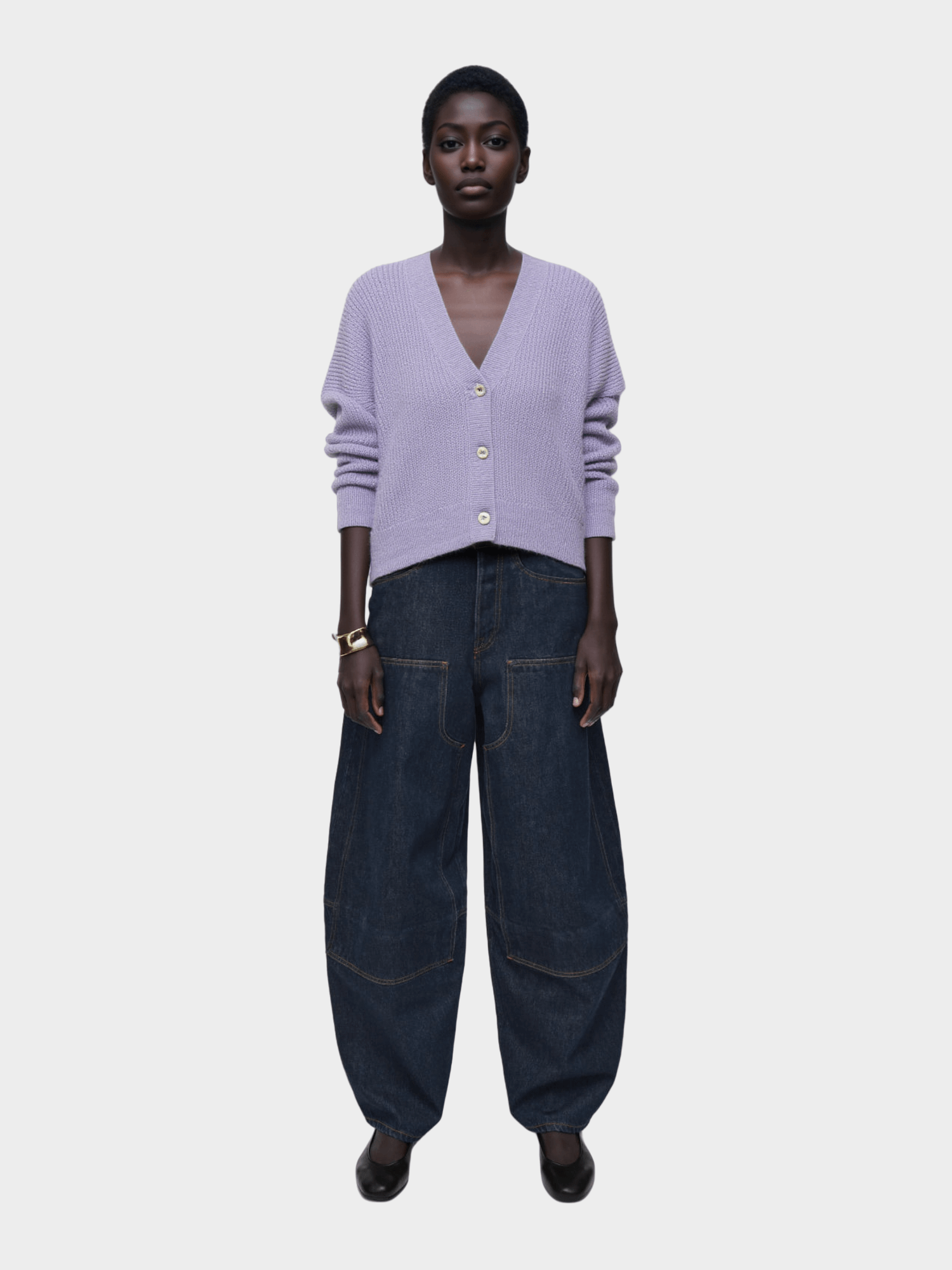 Lavender V - Neck Knit Cardigan