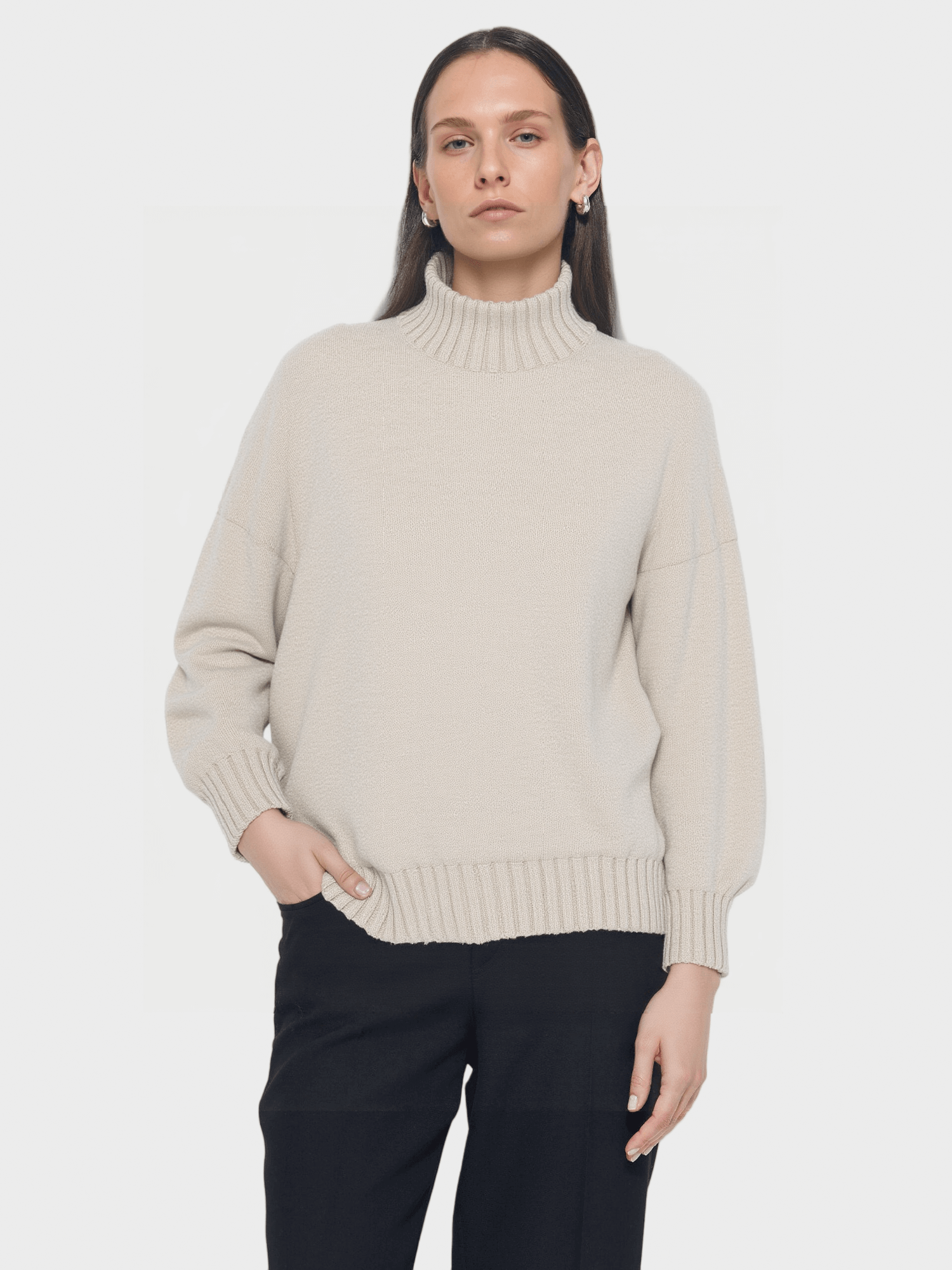 Beige Oversized Turtleneck Sweater
