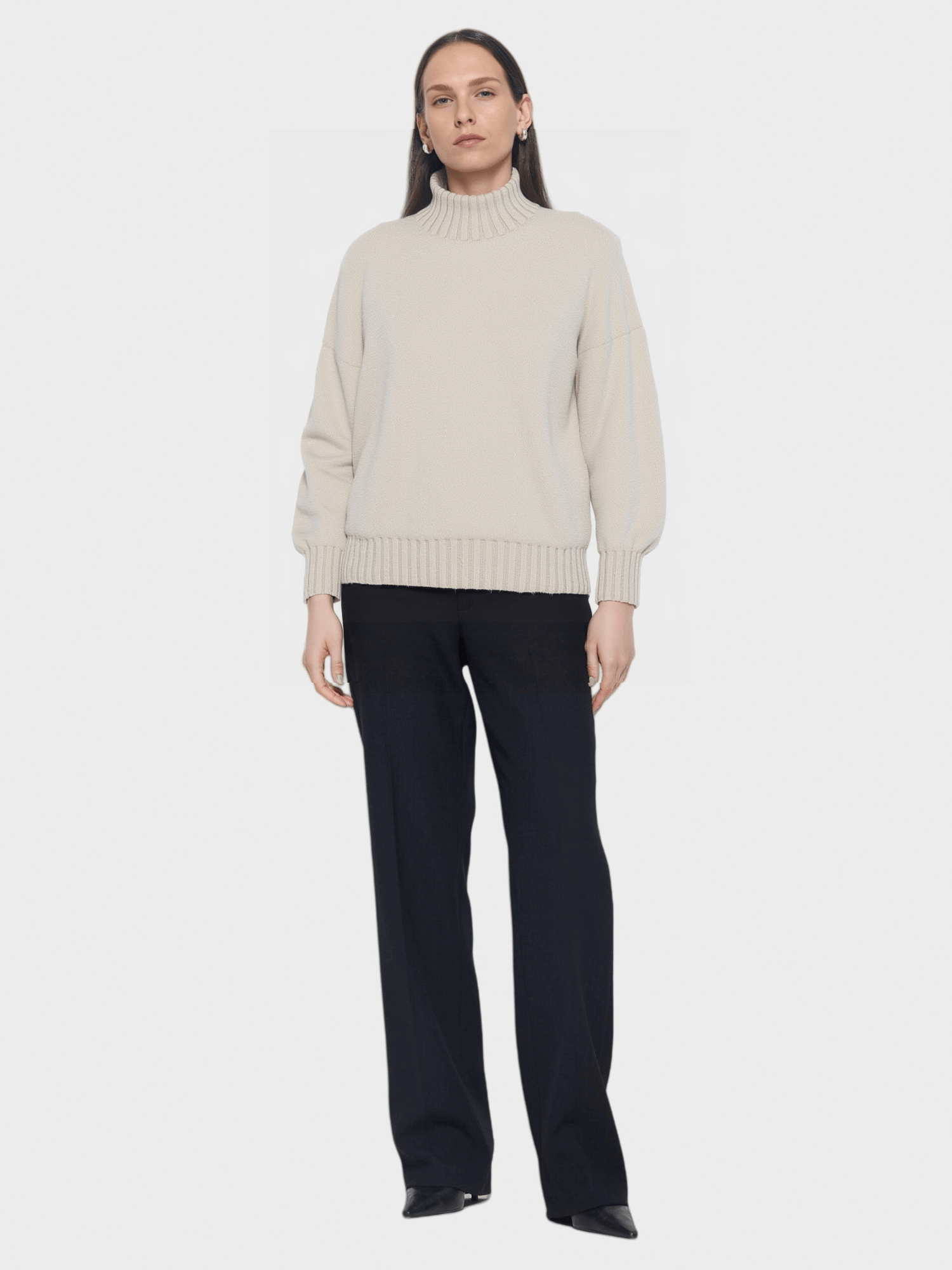 Beige Oversized Turtleneck Sweater